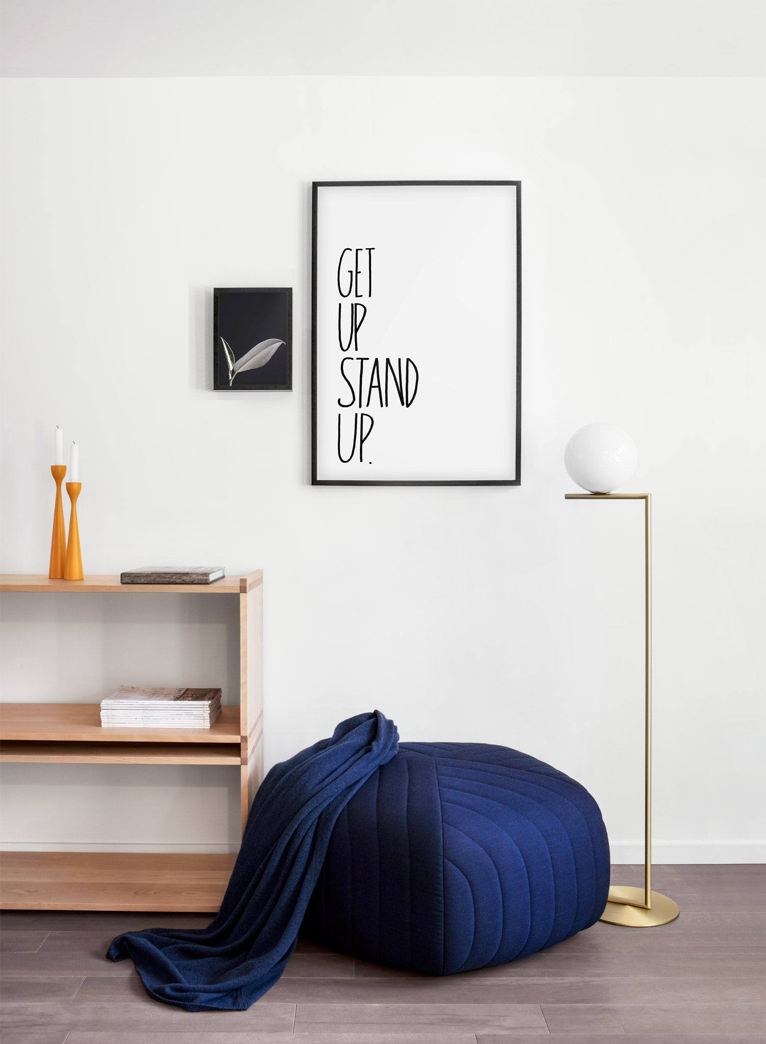 Scandinavian poster by Opposite Wall with trendy design black and white graphic Stand Up design - Living room pouf