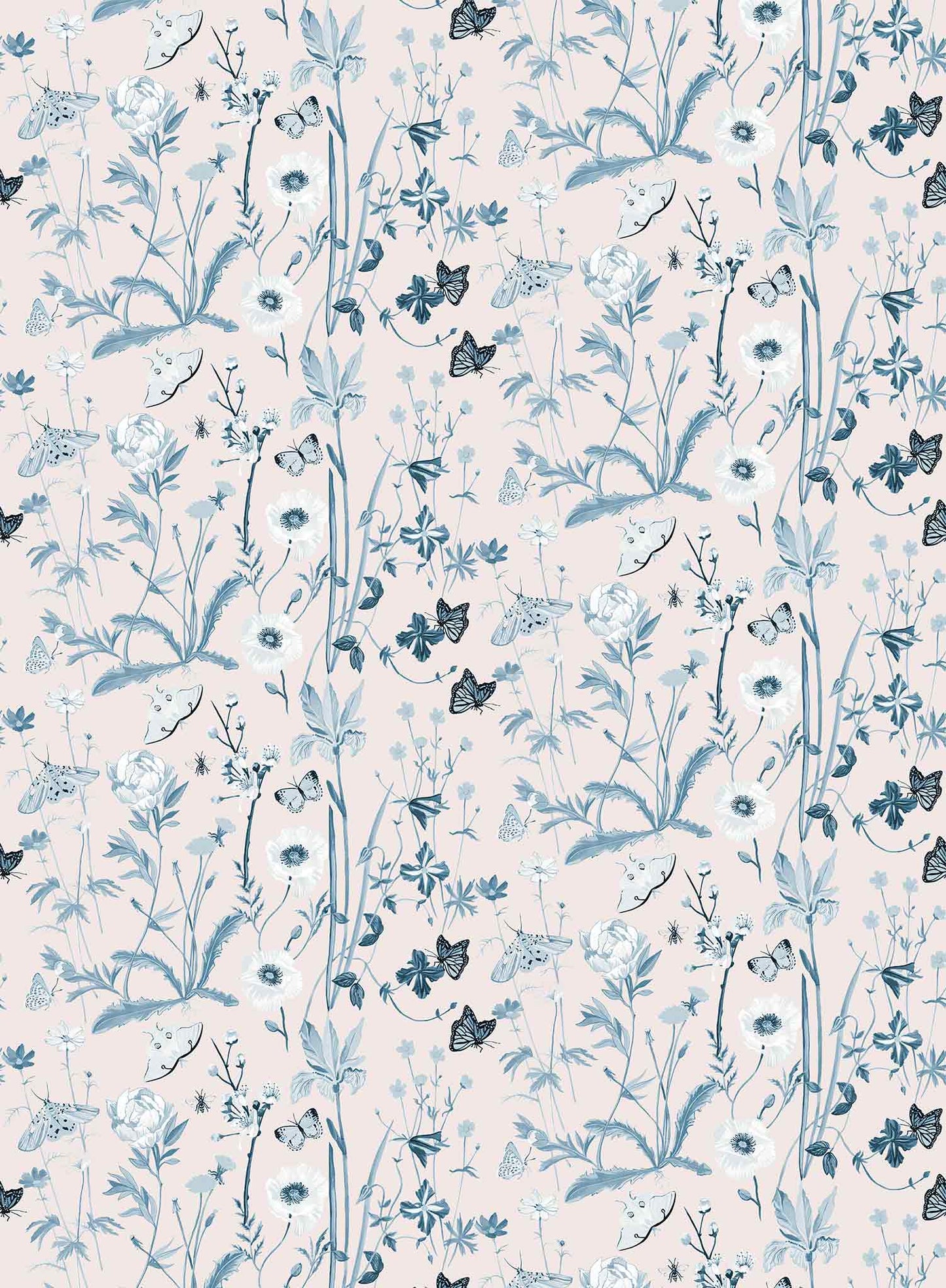 Midsommar is a minimalist wallpaper by Opposite Wall of a collection of butterflies and wildflowers.