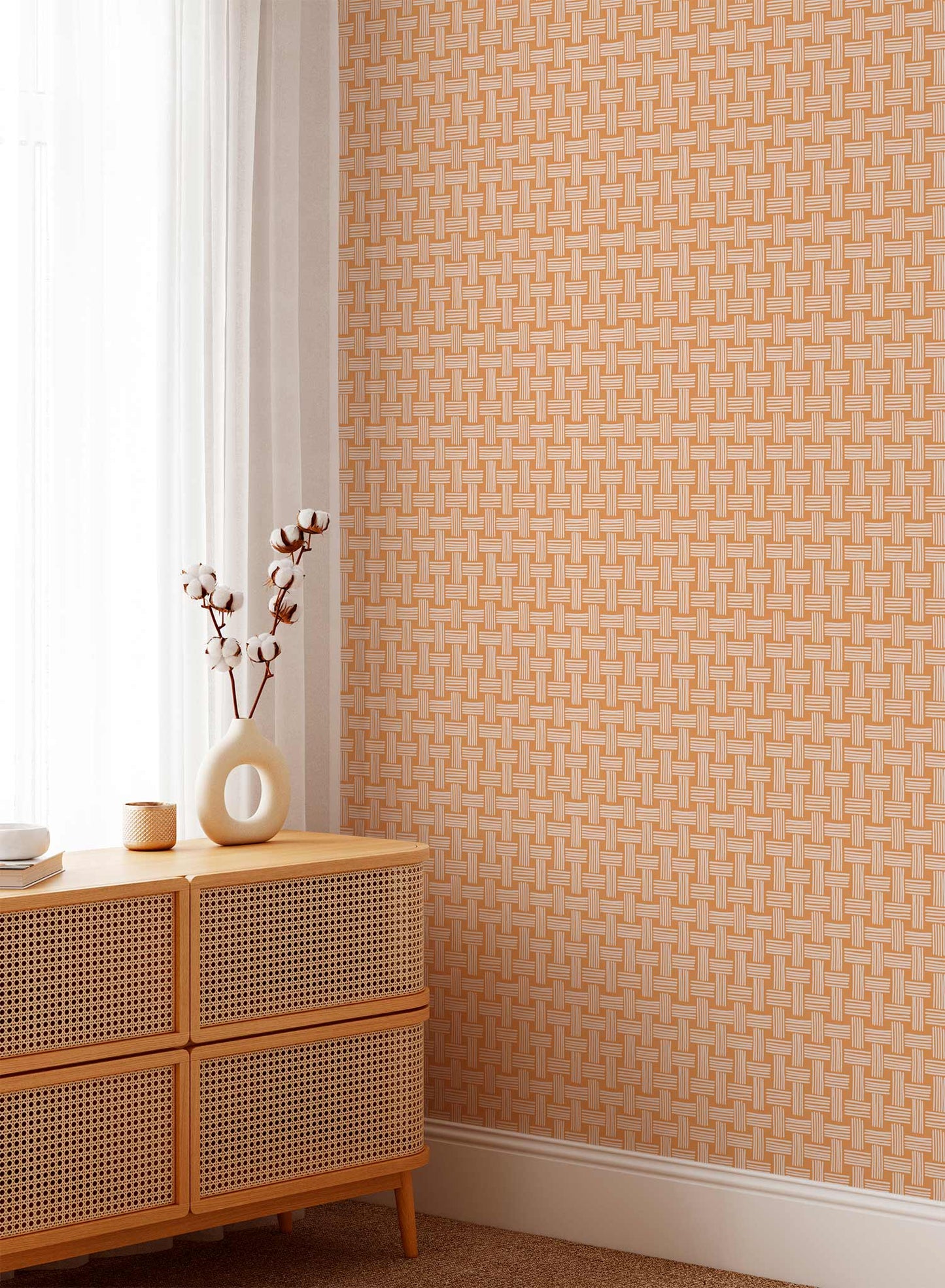 Basket Case is a minimalist wallpaper by Opposite Wall of a basket weave pattern.