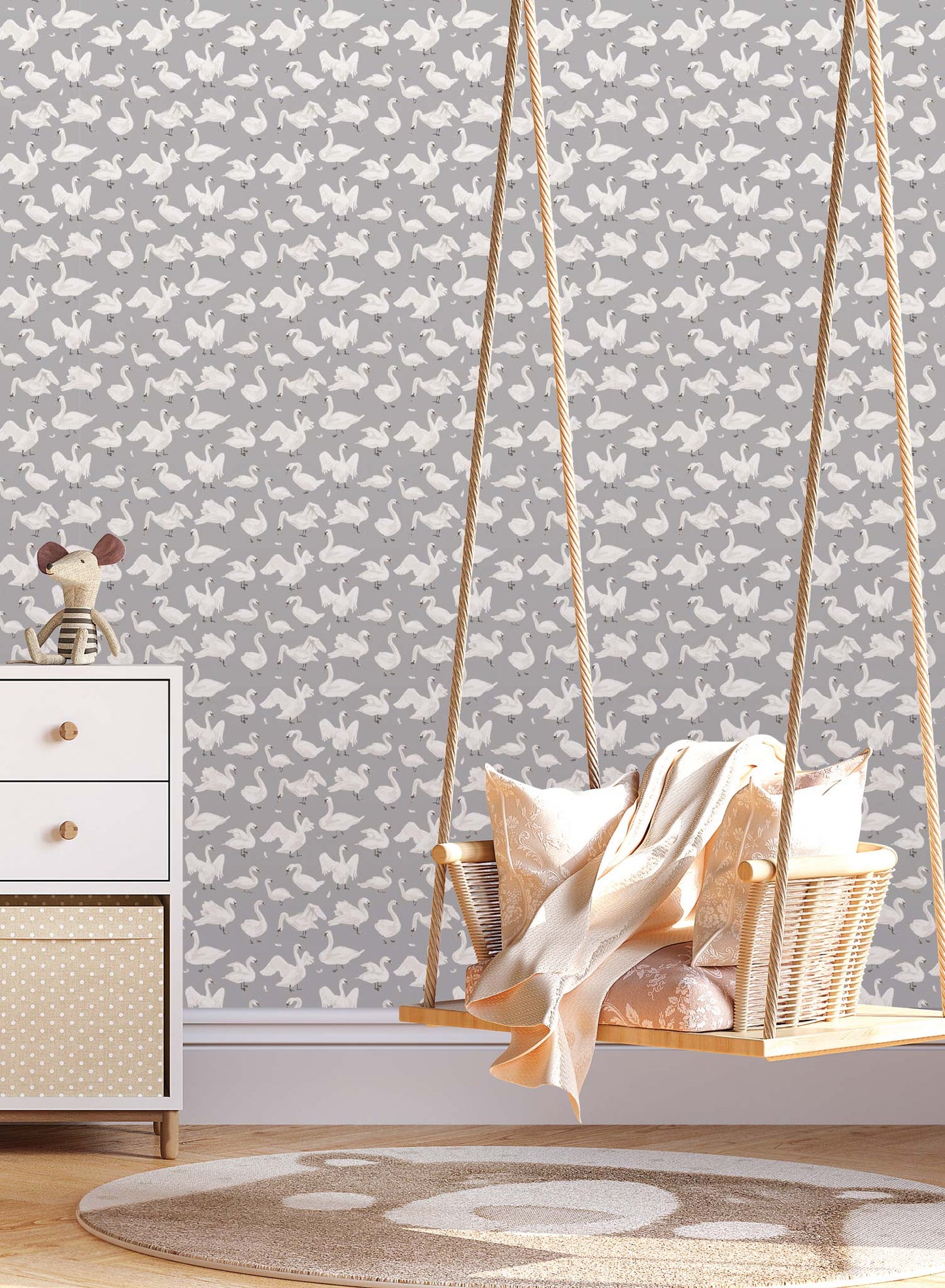 Mother Goose is a Minimalist wallpaper by Opposite Wall of gooses floating around.