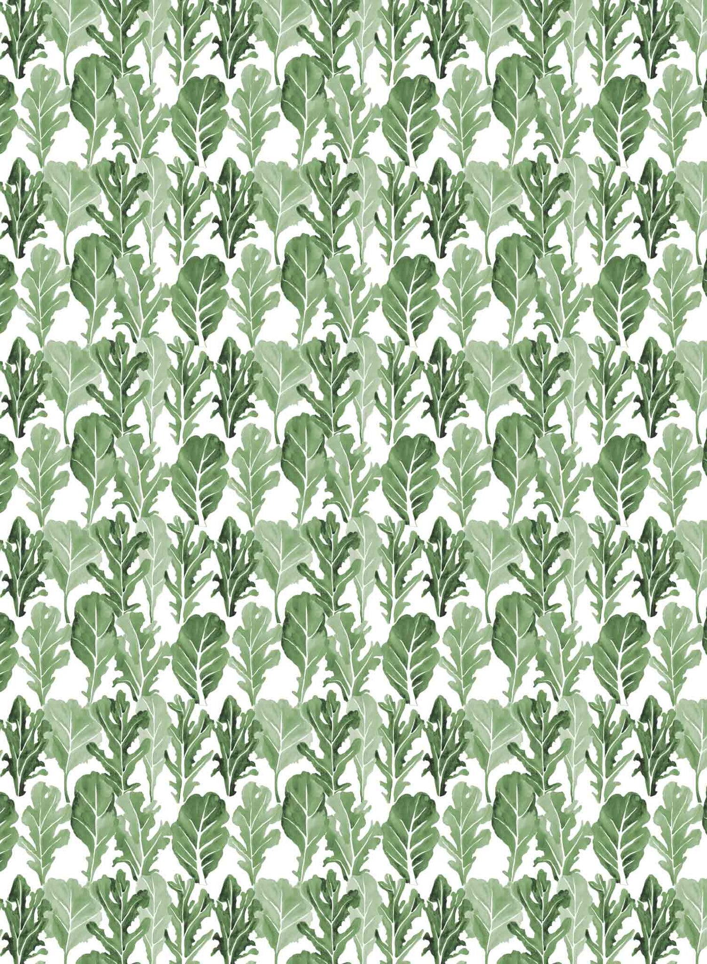 Salad Season is a minimalist wallpaper by Opposite Wall of a variety of lettuce leaves.