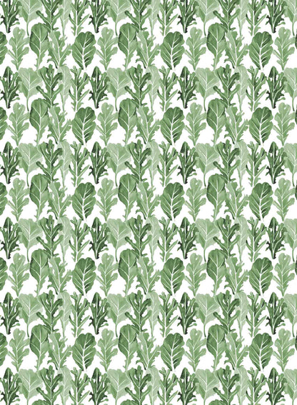 Salad Season is a minimalist wallpaper by Opposite Wall of a variety of lettuce leaves.