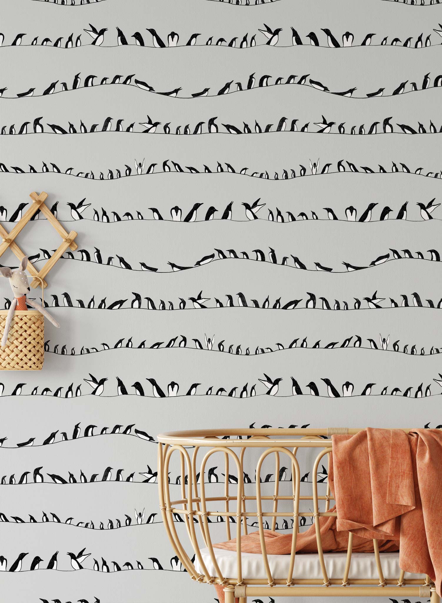Tuxedo is a Minimalist wallpaper by Opposite Wall of penguins walking in line.