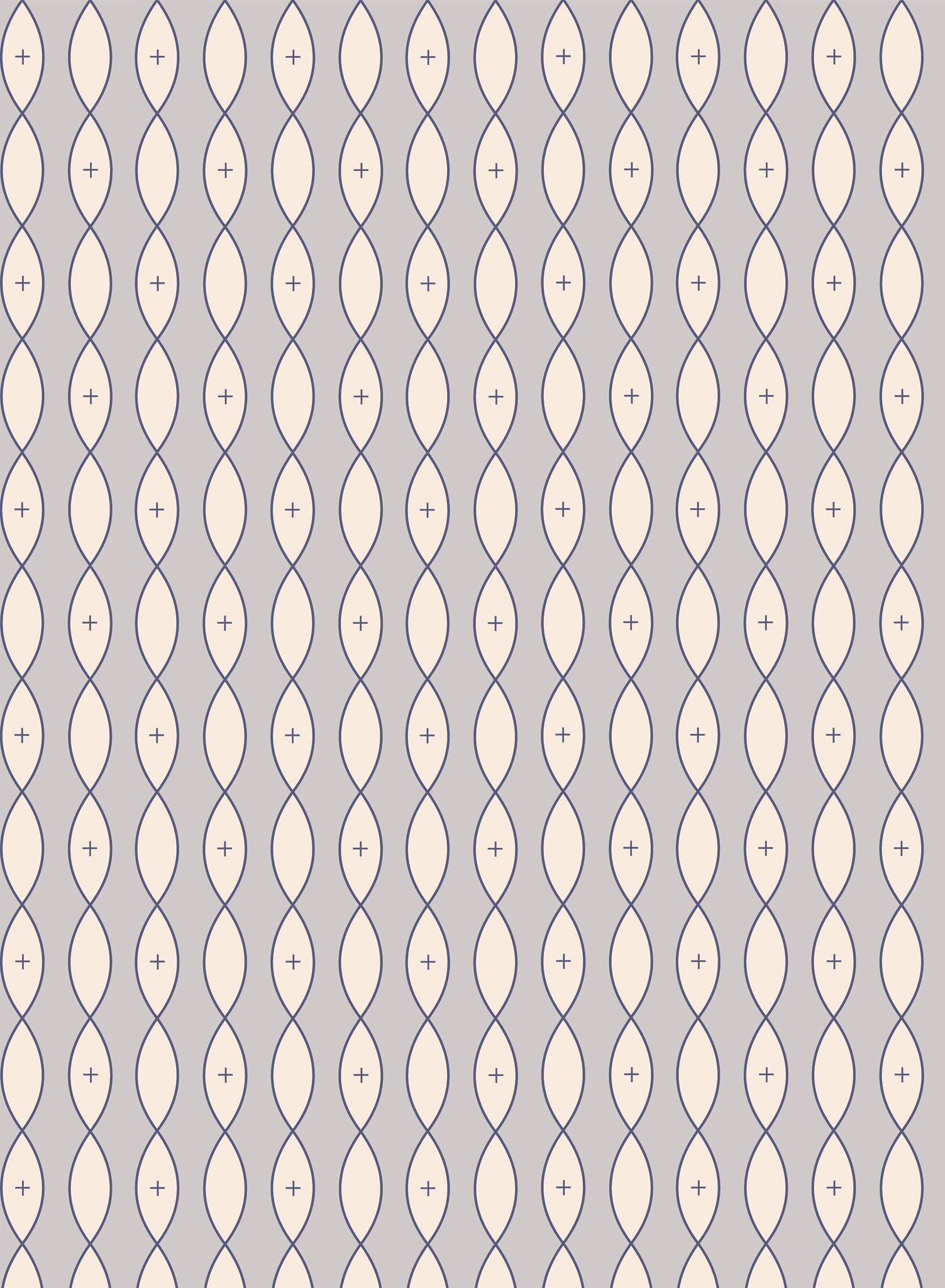 Idyll is a minimalist wallpaper by Opposite Wall of vertical garlands of pointed oval shapes.