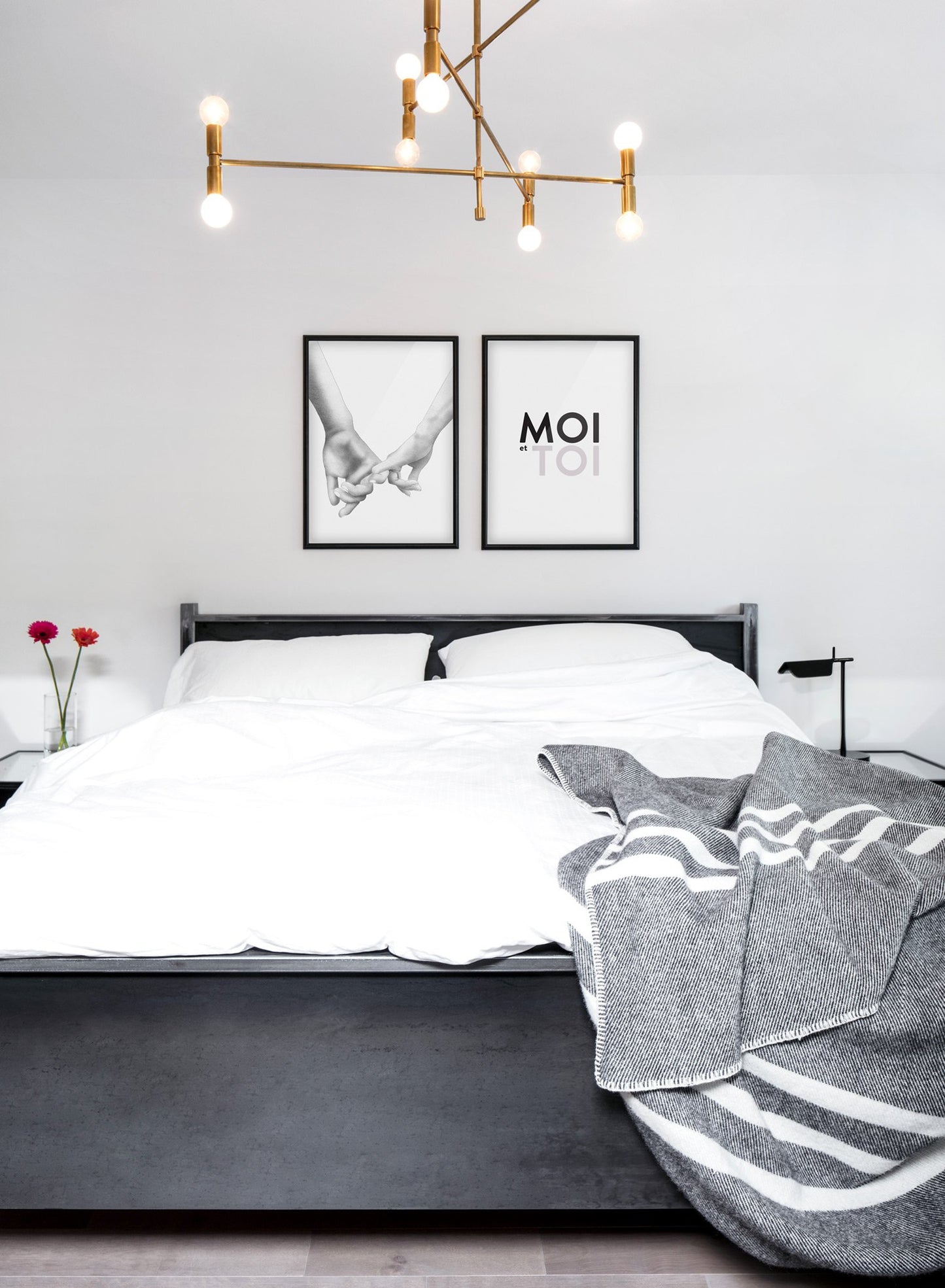 Scandinavian poster with black and white graphic typography design of Moi et toi (me and you) - Gallery Wall Duo - Romantic Bedroom