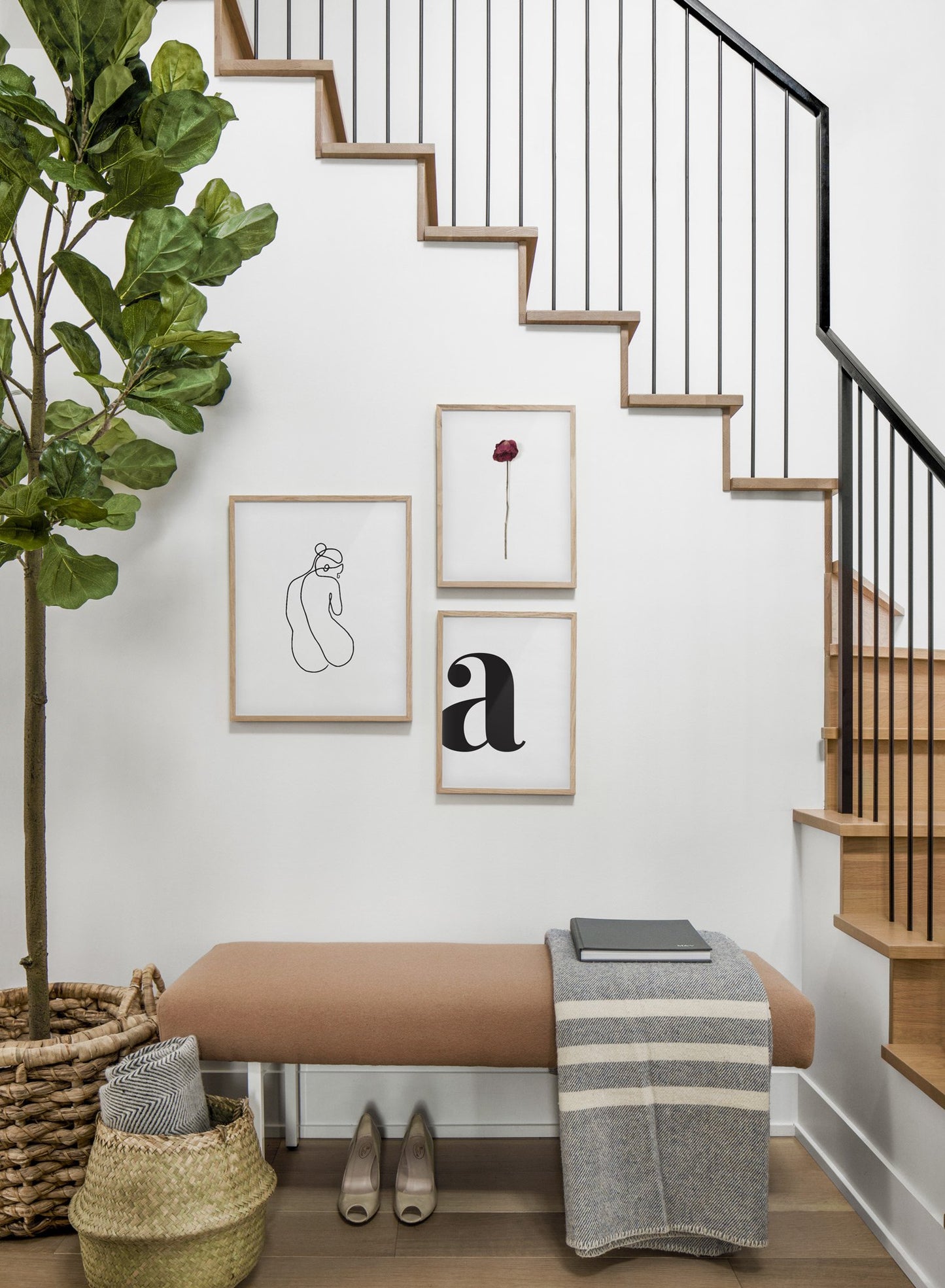 Scandinavian poster by Opposite Wall with black and white graphic typography design of the letter A - Hallway with staircase