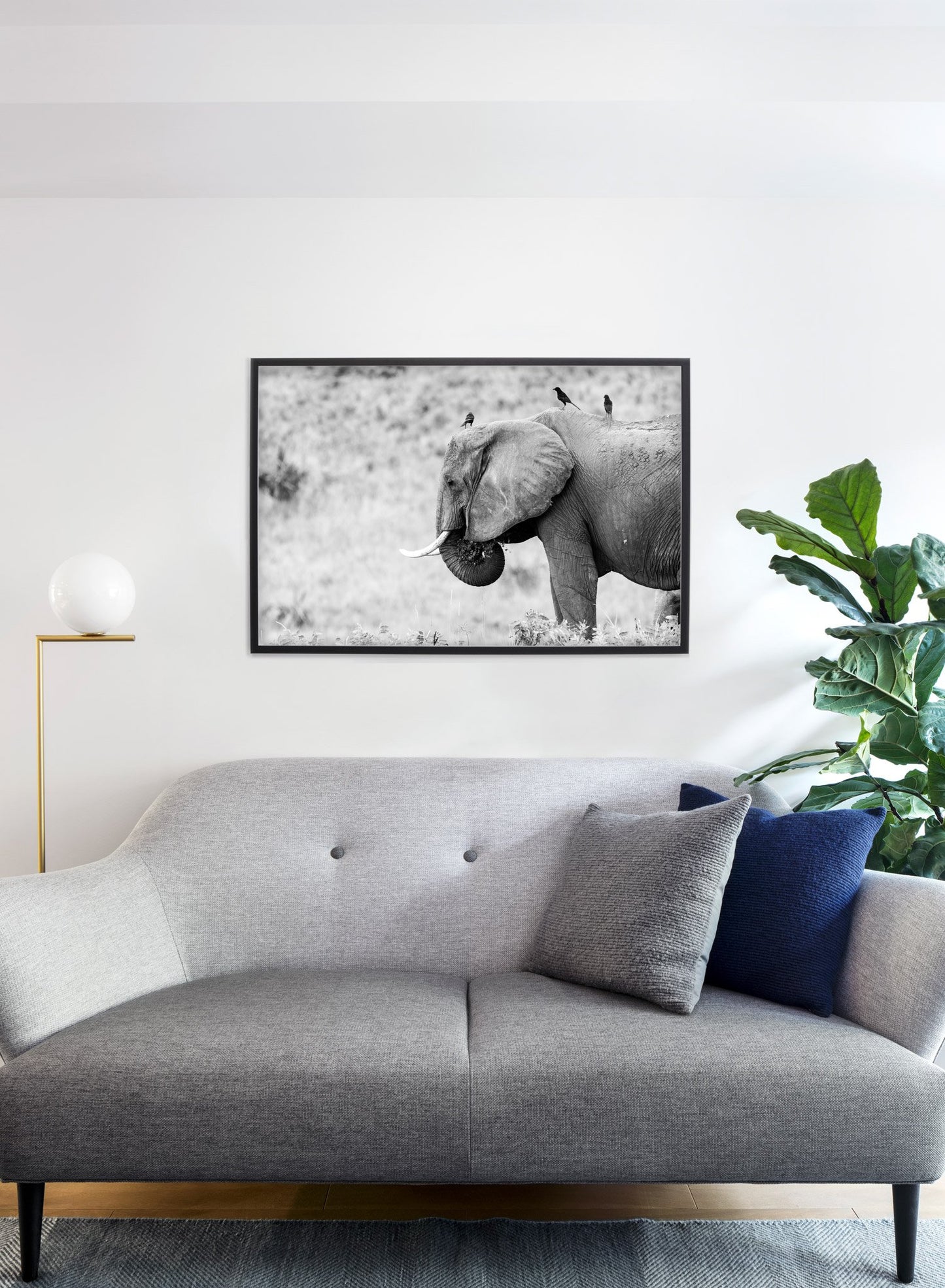 Black and white elephant modern minimalist photography poster by Opposite Wall - Gallery Wall - Cozy living room