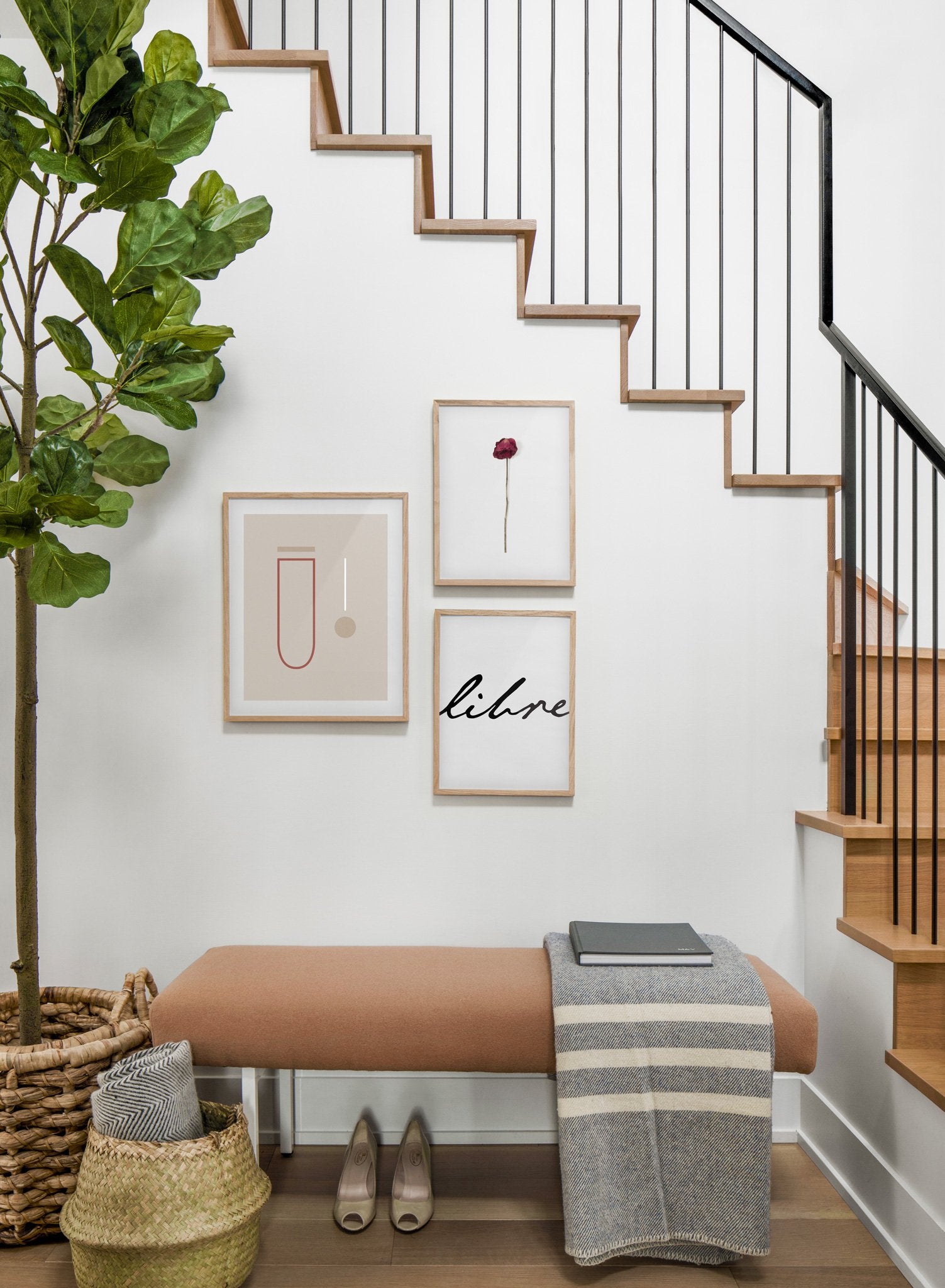 minimalist art print by Opposite Wall with trendy design of Experiment in sepia - Hall way with a staircase