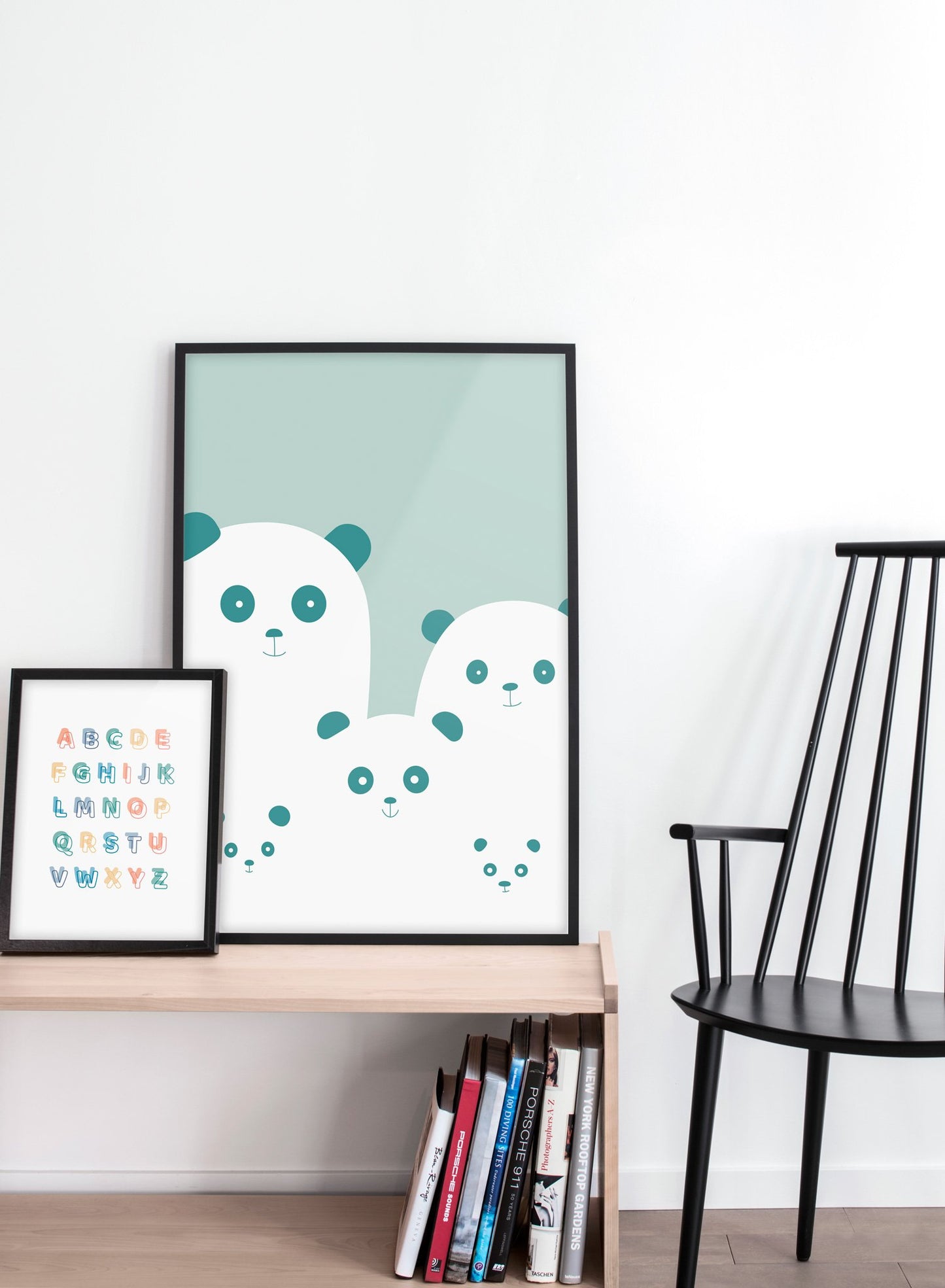 Modern minimalist poster by Opposite Wall with an illustration of a panda family - kids collection