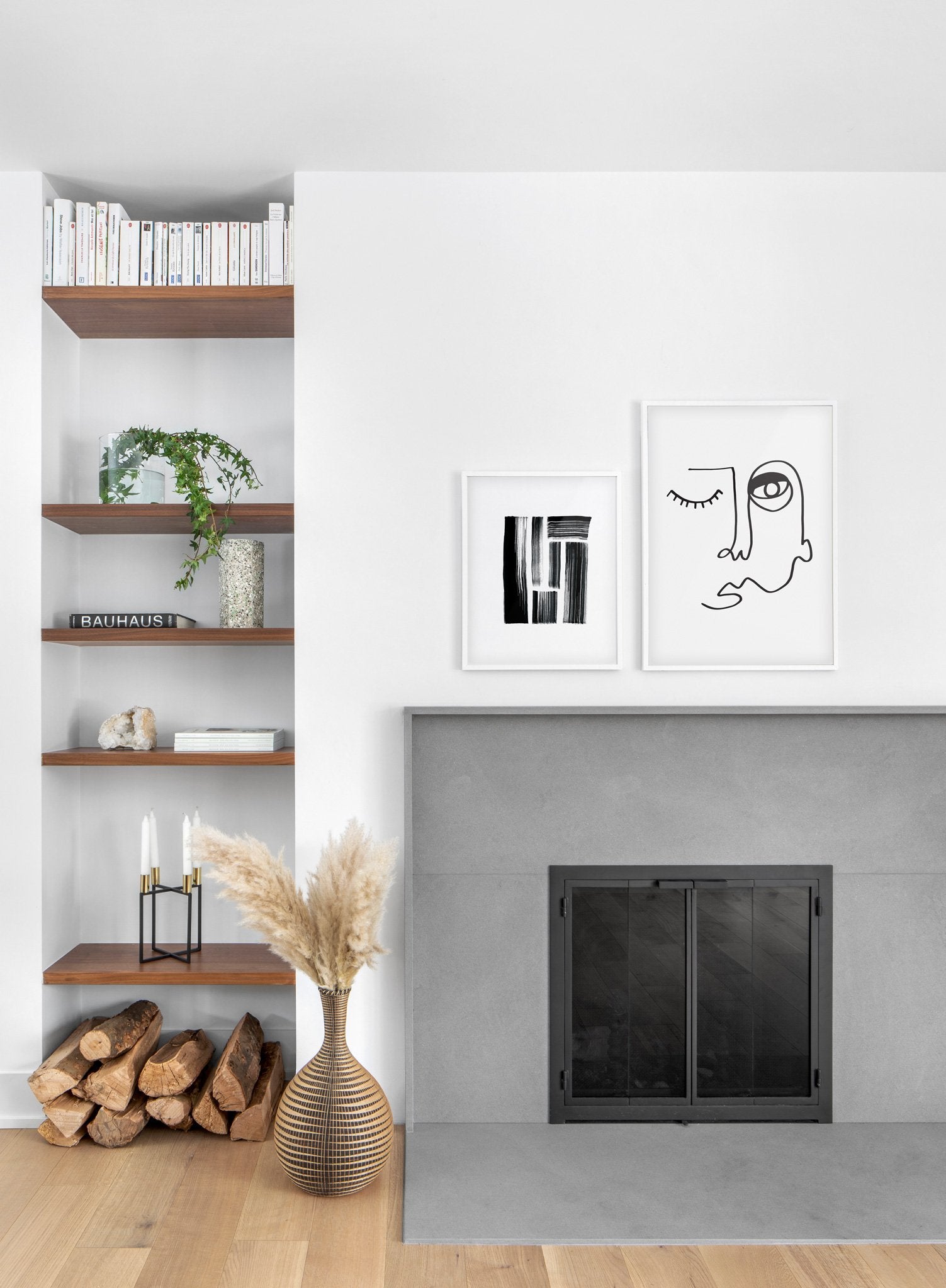 Scandinavian poster by Opposite Wall with abstract line art illustration - Duo - Fireplace