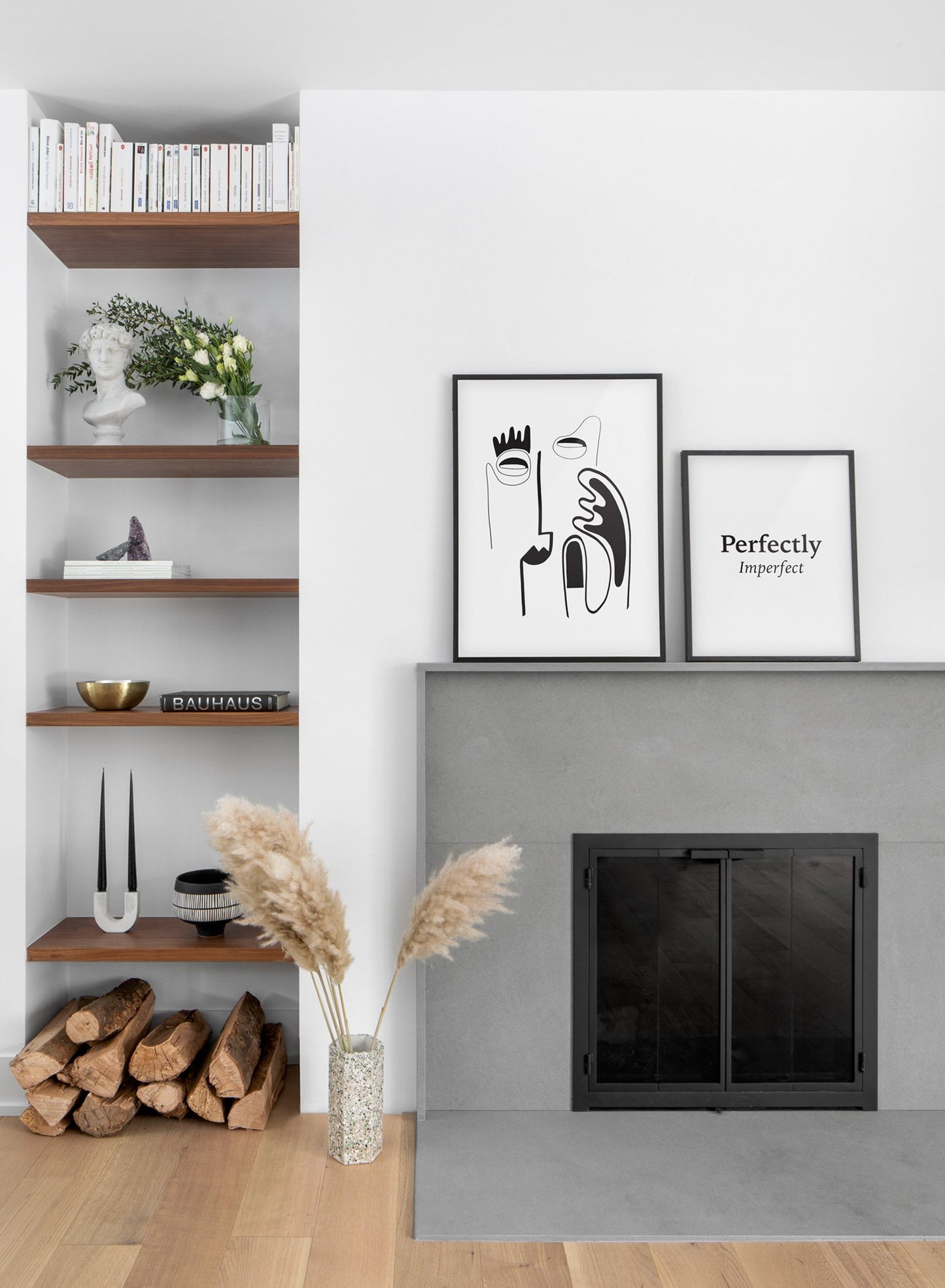 Scandinavian poster by Opposite Wall with abstract line art illustration - Duo - Fireplace