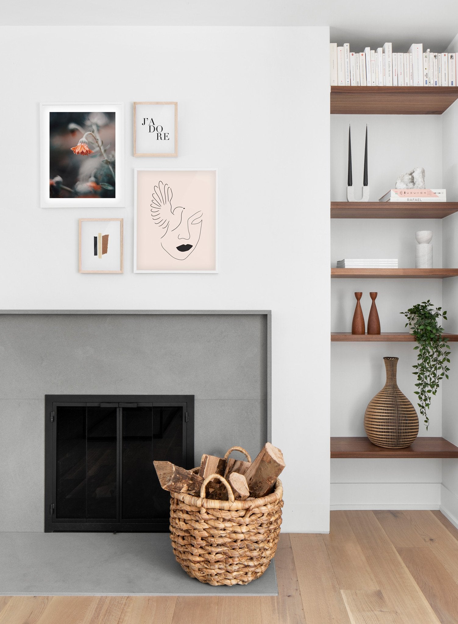 Scandinavian poster by Opposite Wall with abstract line art illustration - Gallery Wall - Fireplace