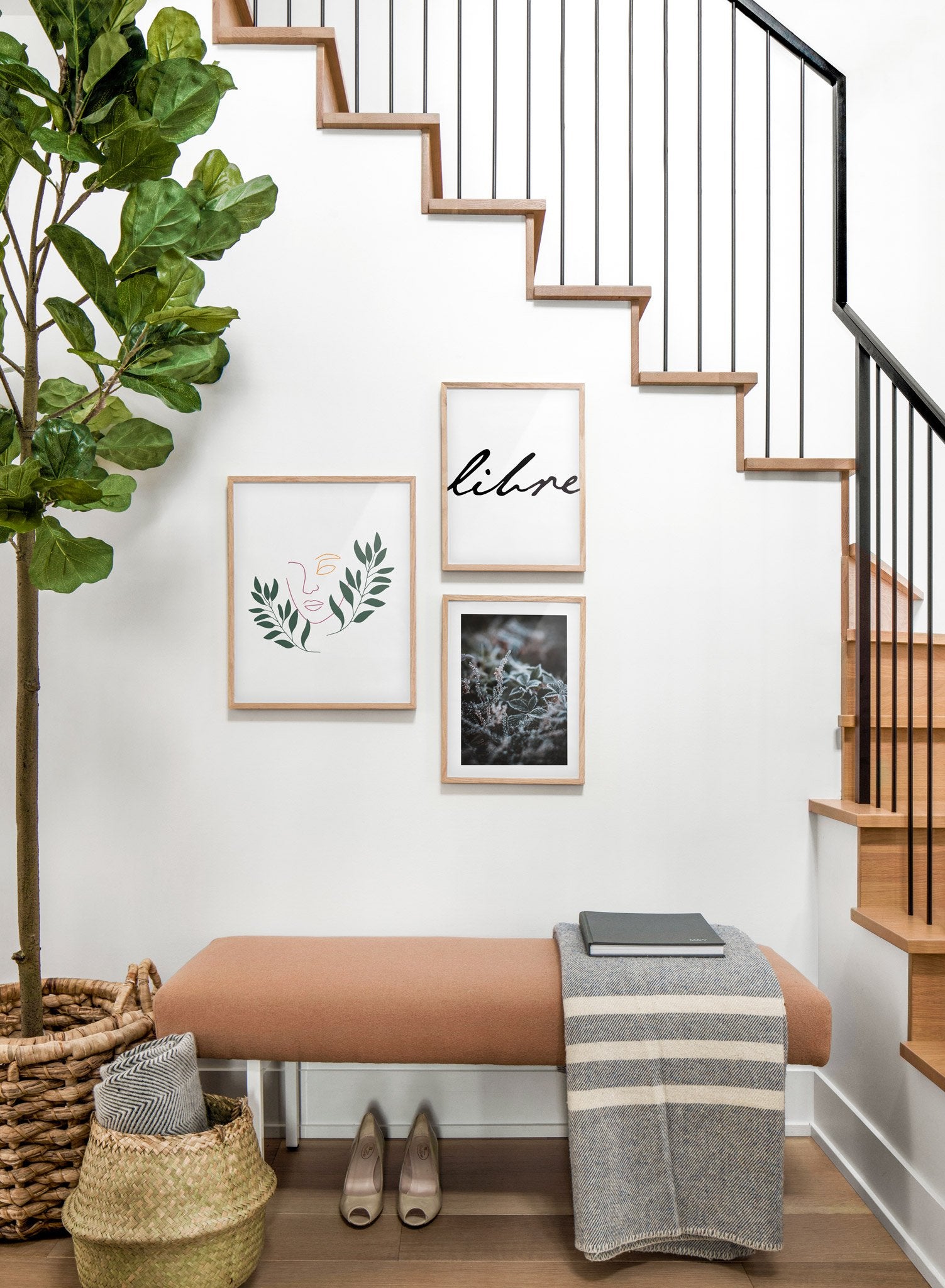 Scandinavian poster by Opposite Wall with abstract line art illustration - Trio gallery wall - Staircase