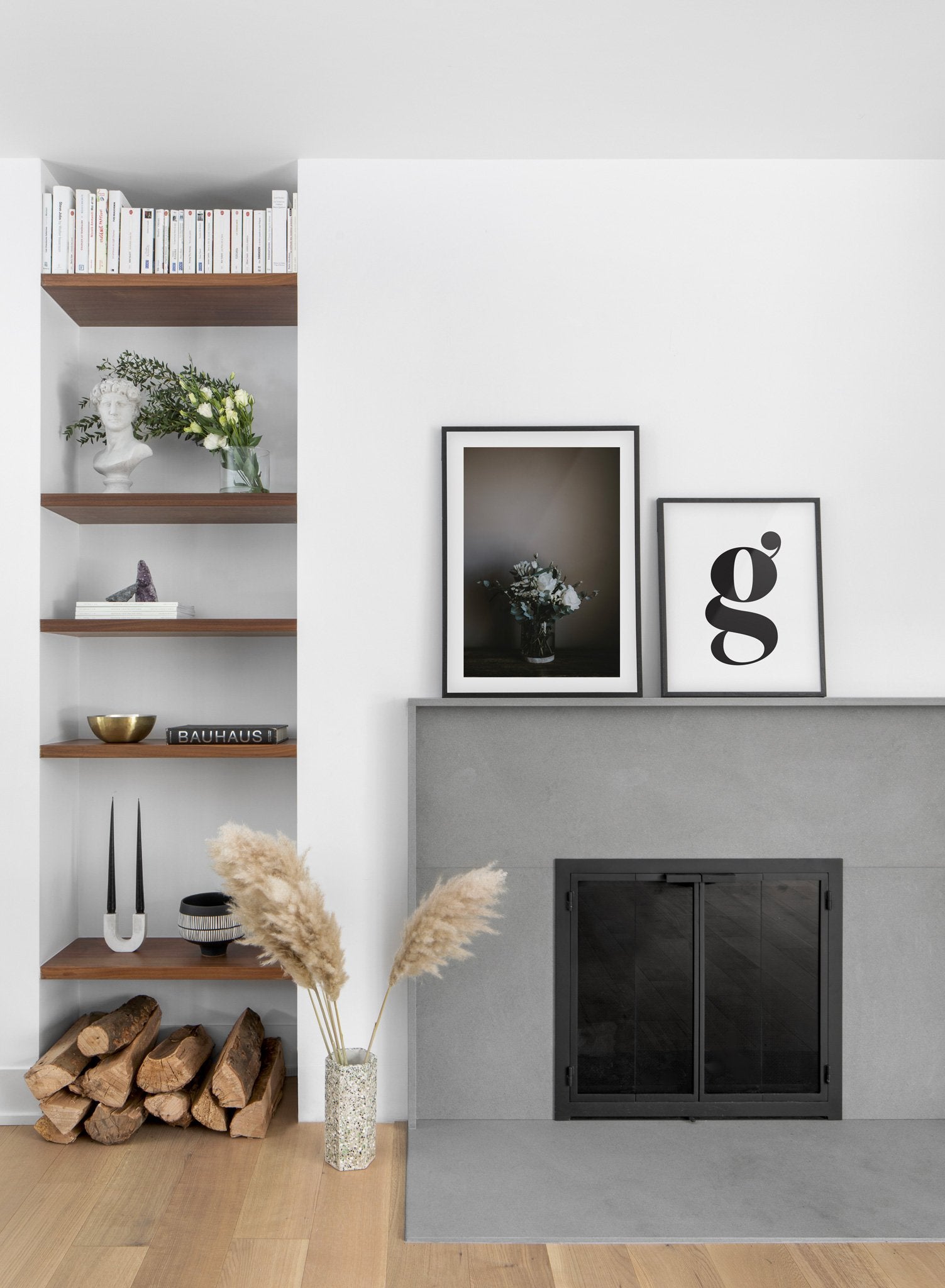 Elegant Bouquet modern minimalist photography poster by Opposite Wall - Living room with fireplace - Duo