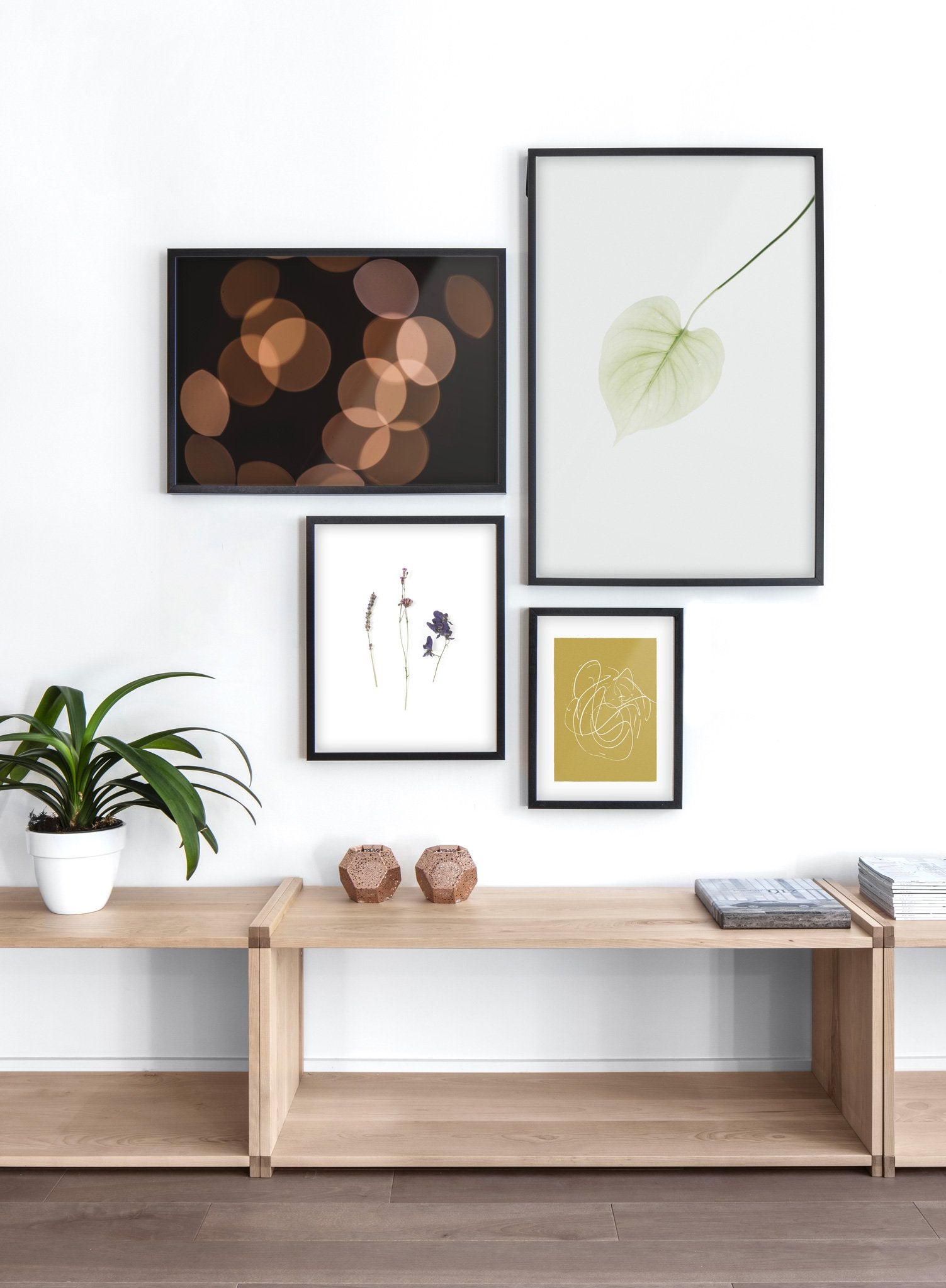Light Reflections modern minimalist photography poster by Opposite Wall - Living room with gallery wall