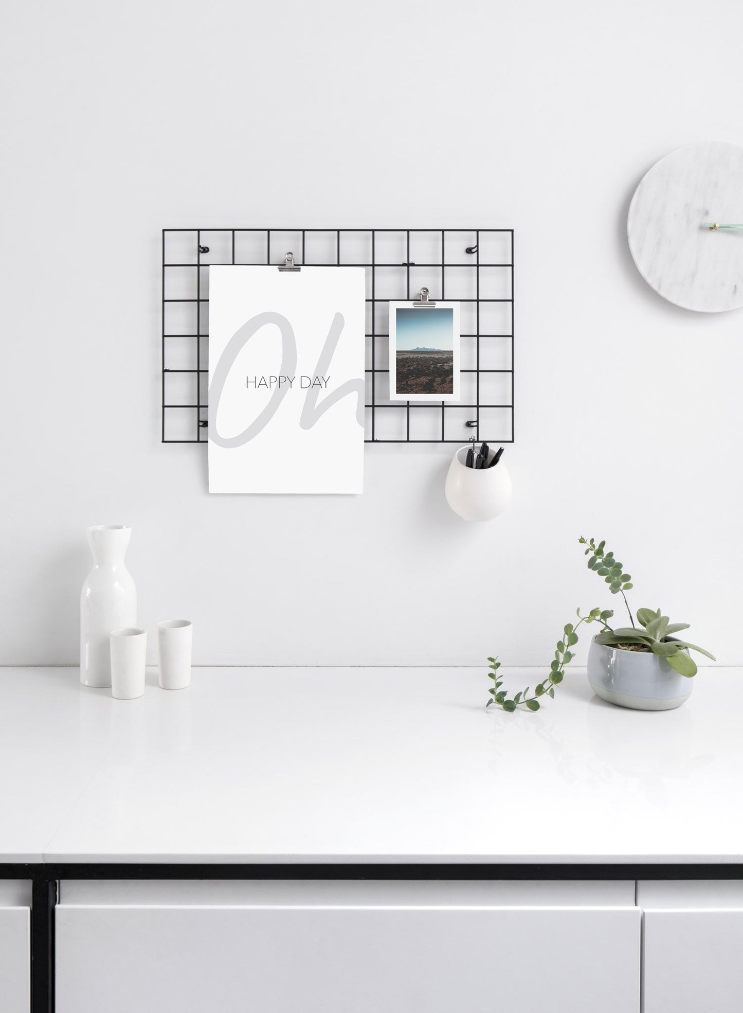 Scandinavian poster by Opposite Wall with black and white graphic typography design of Oh Happy Day - Kitchen - Duo