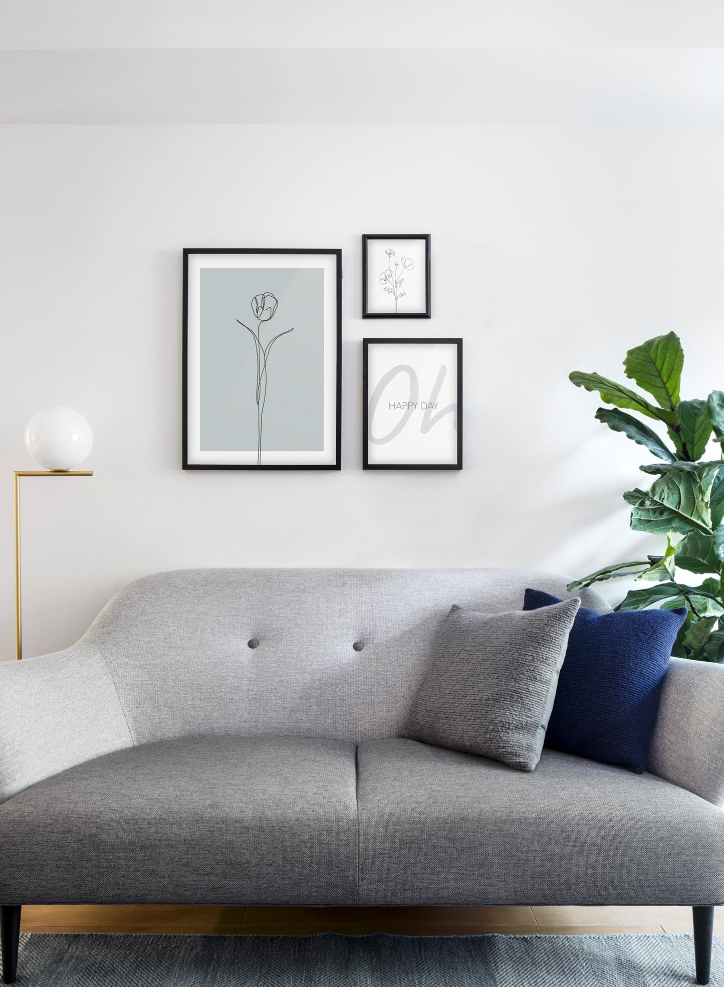 Modern minimalist poster by Opposite Wall with abstract illustration of Tulip in mint - Wall Gallery trio - Living room