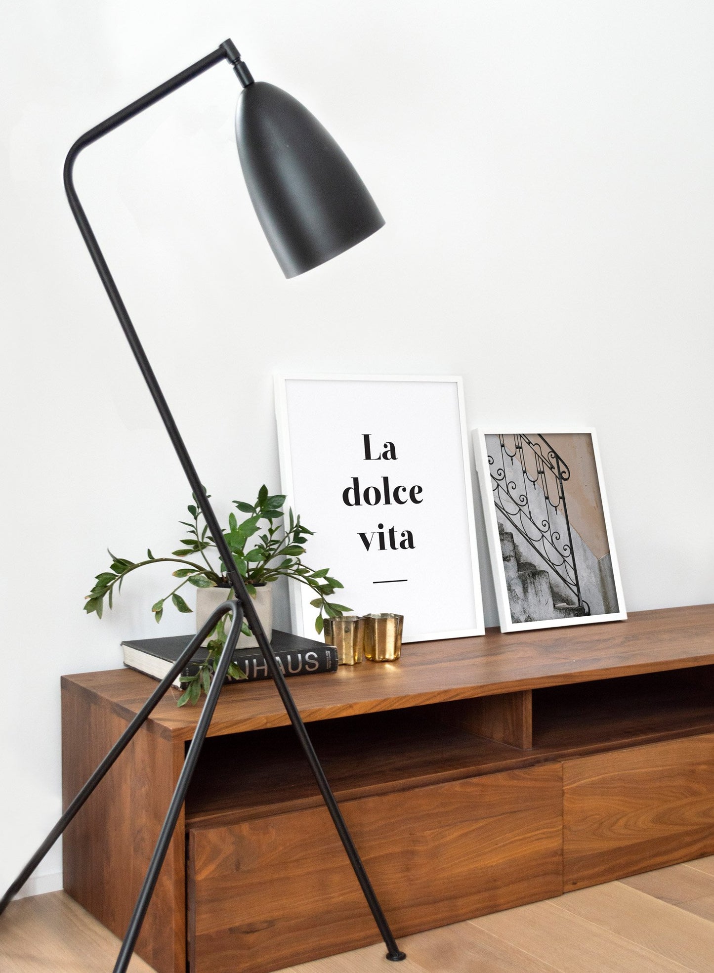 Scandinavian poster by Opposite Wall with black and white graphic typography design of La Dolce Vita - Living room - Duo