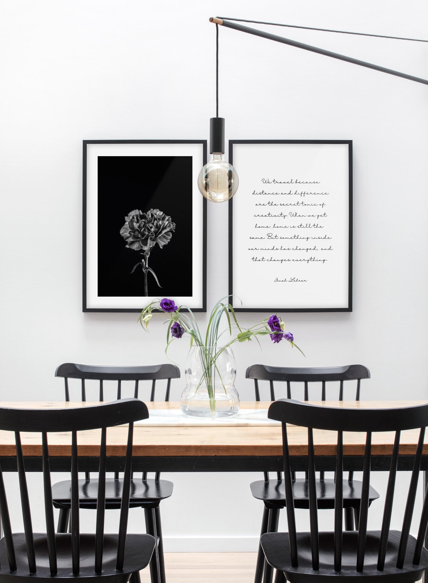 Scandinavian poster by Opposite Wall with black and white graphic typography design of Travel - Dining room
