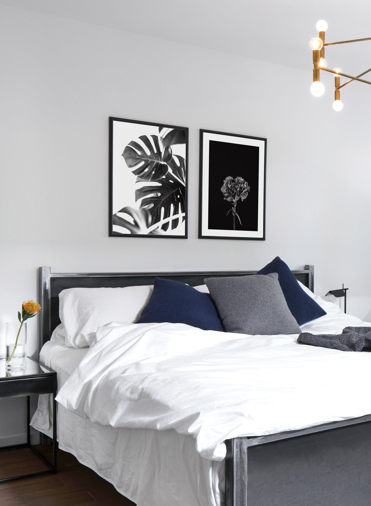 Modern minimalist poster by Opposite Wall with trendy black floral photography - Bedroom