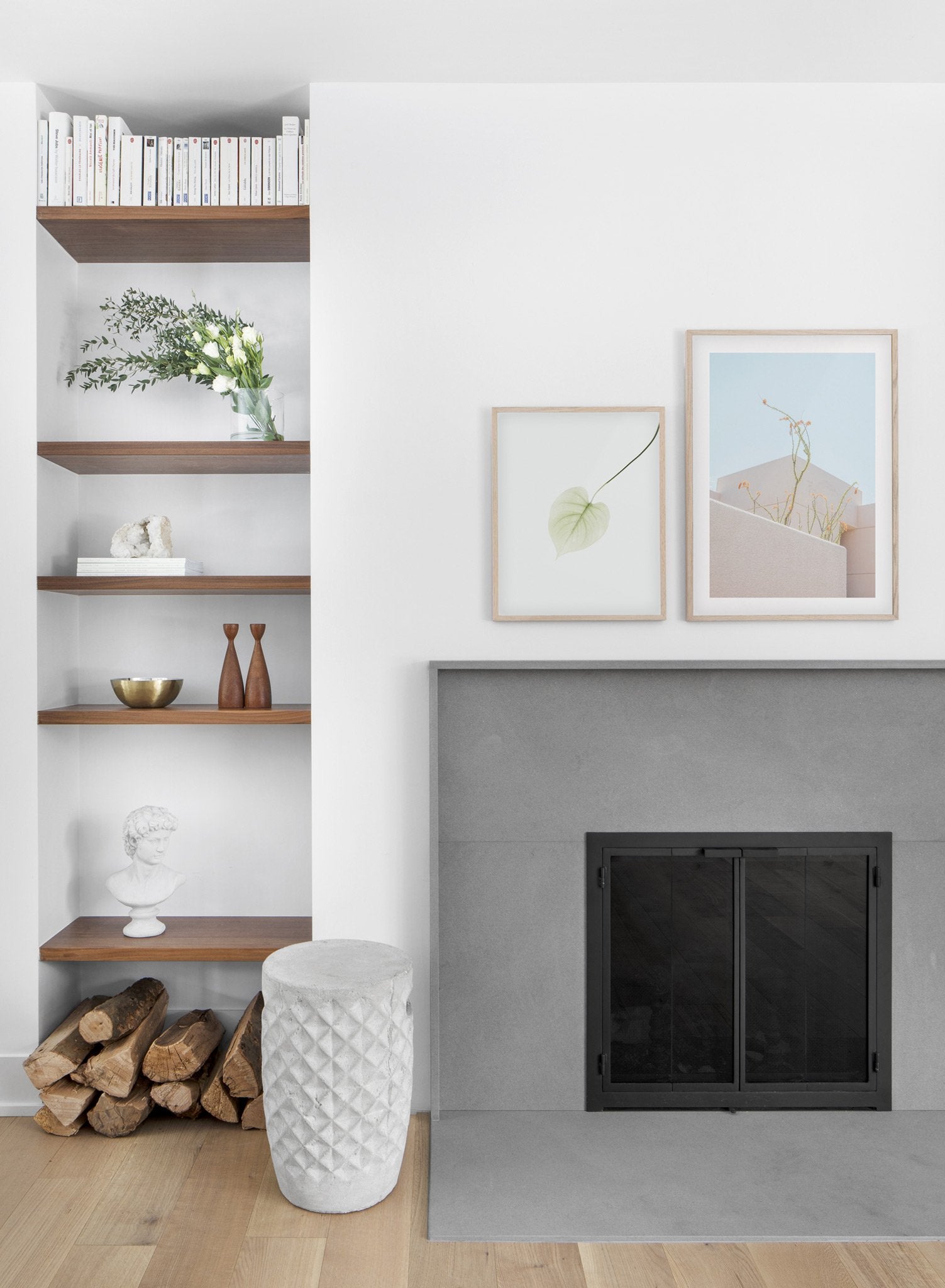 Feathery Plants modern minimalist photography poster by Opposite Wall - Living room with fireplace - Duo