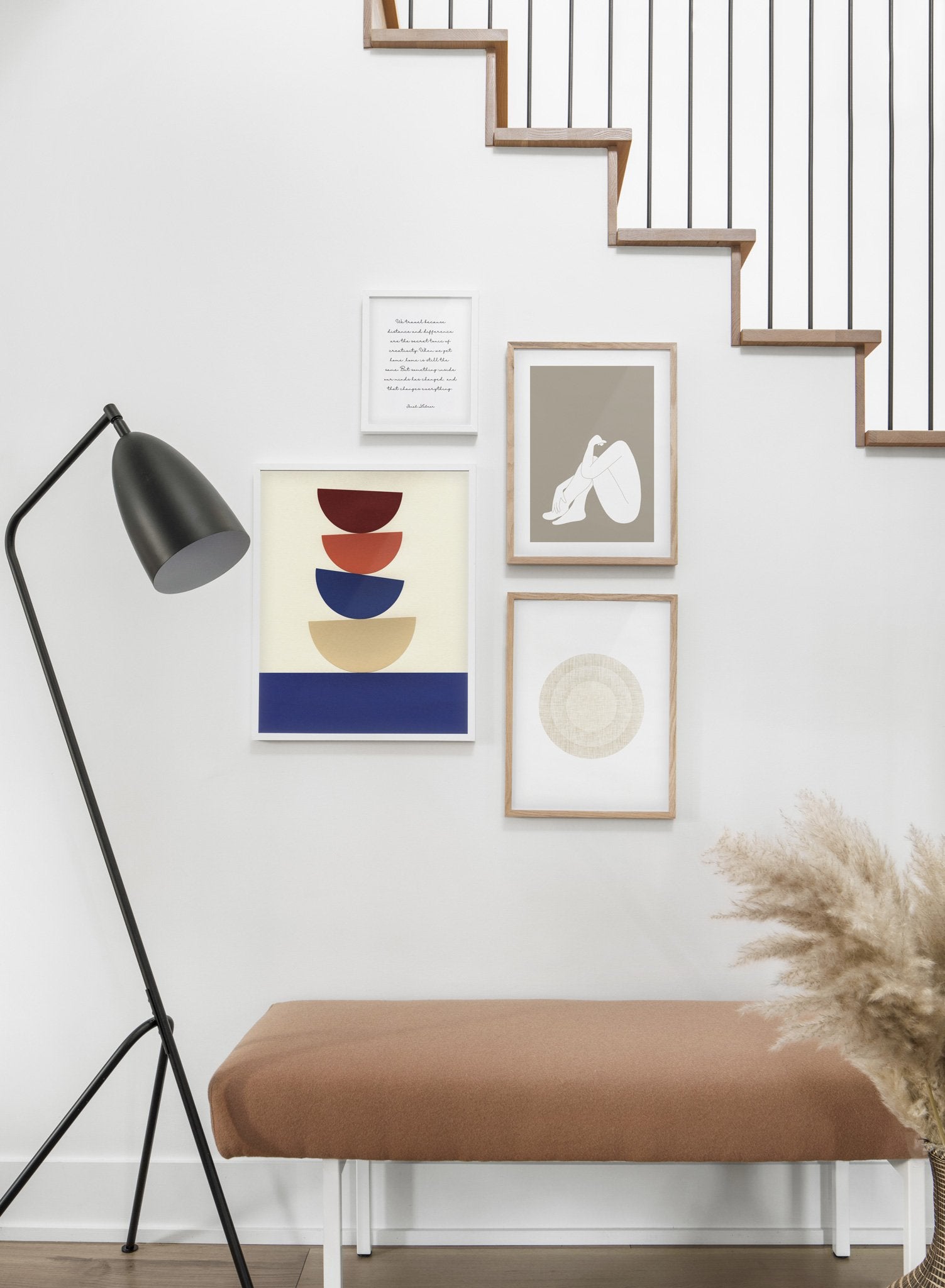 Modern minimalist poster by Opposite Wall with abstract collage illustration of balanced bowl shapes - Hallway