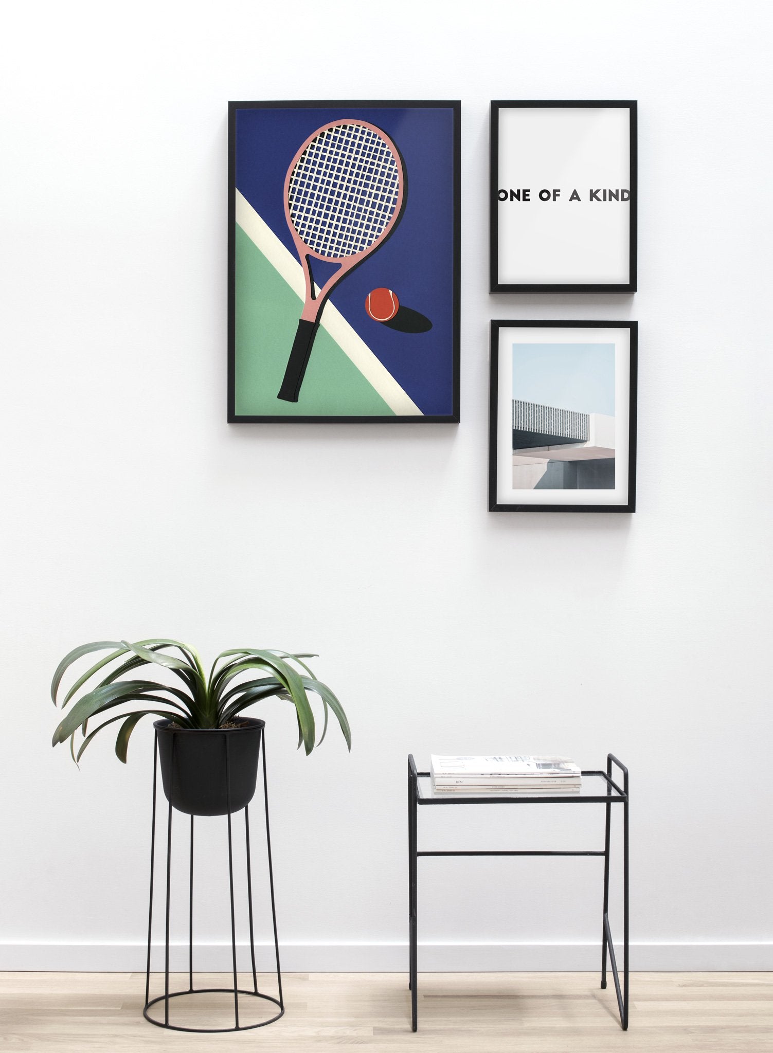 Modern minimalist poster by Opposite Wall with abstract collage illustration of tennis racket - Living room - Trio