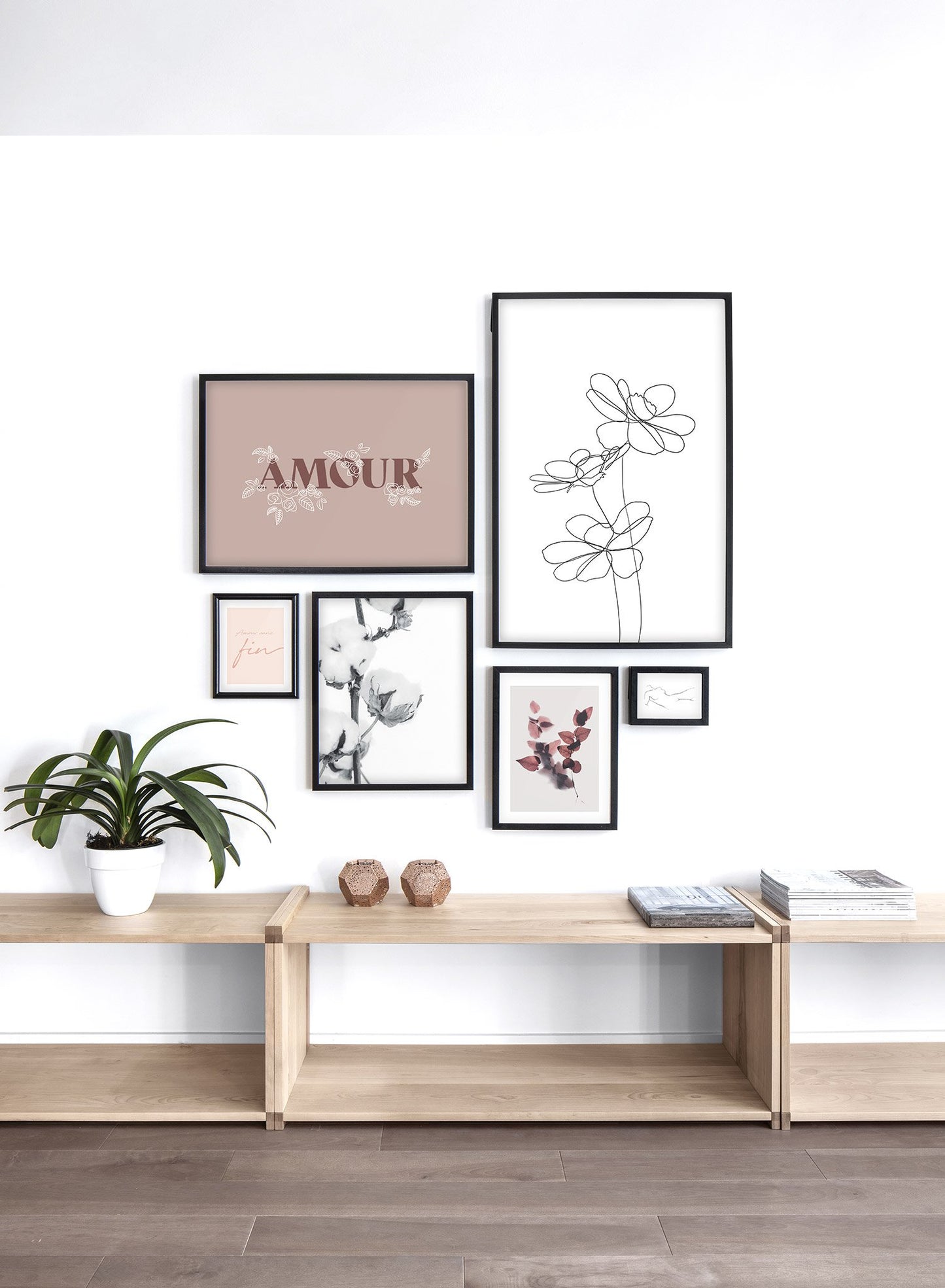 Modern minimalist botanical typography poster by Opposite Wall with Rose Amour - Lifestyle Gallery - Living Room