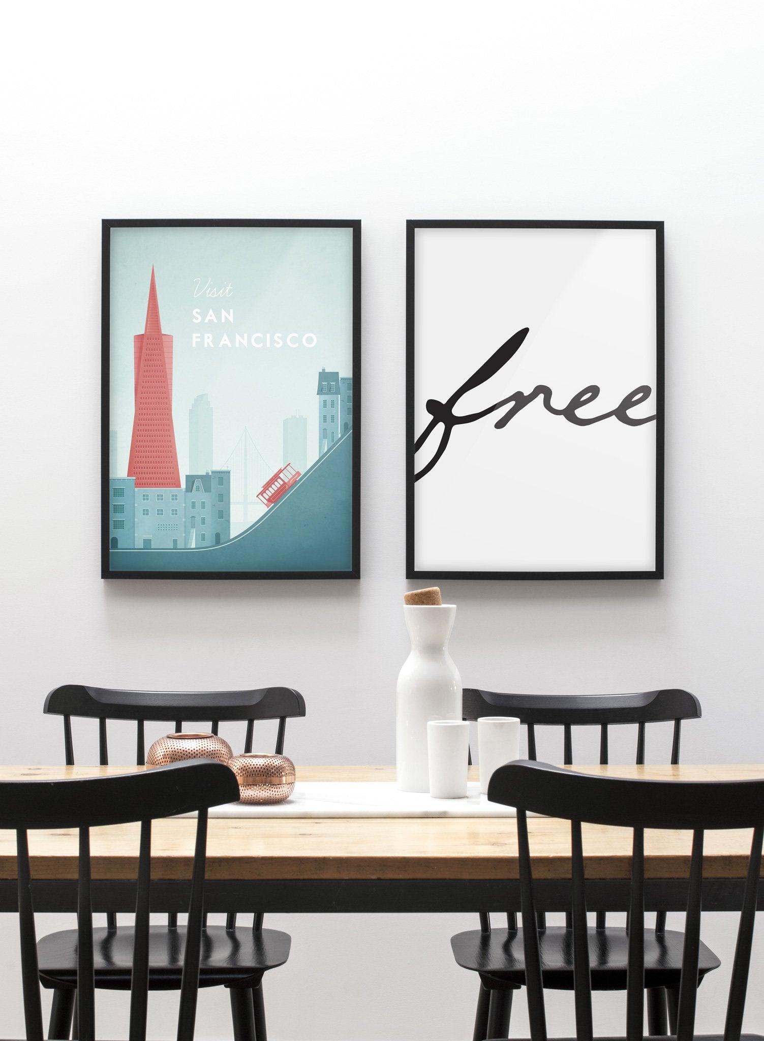 Modern minimalist poster by Opposite Wall with poster duo including illustration of San Francisco - Dining Room