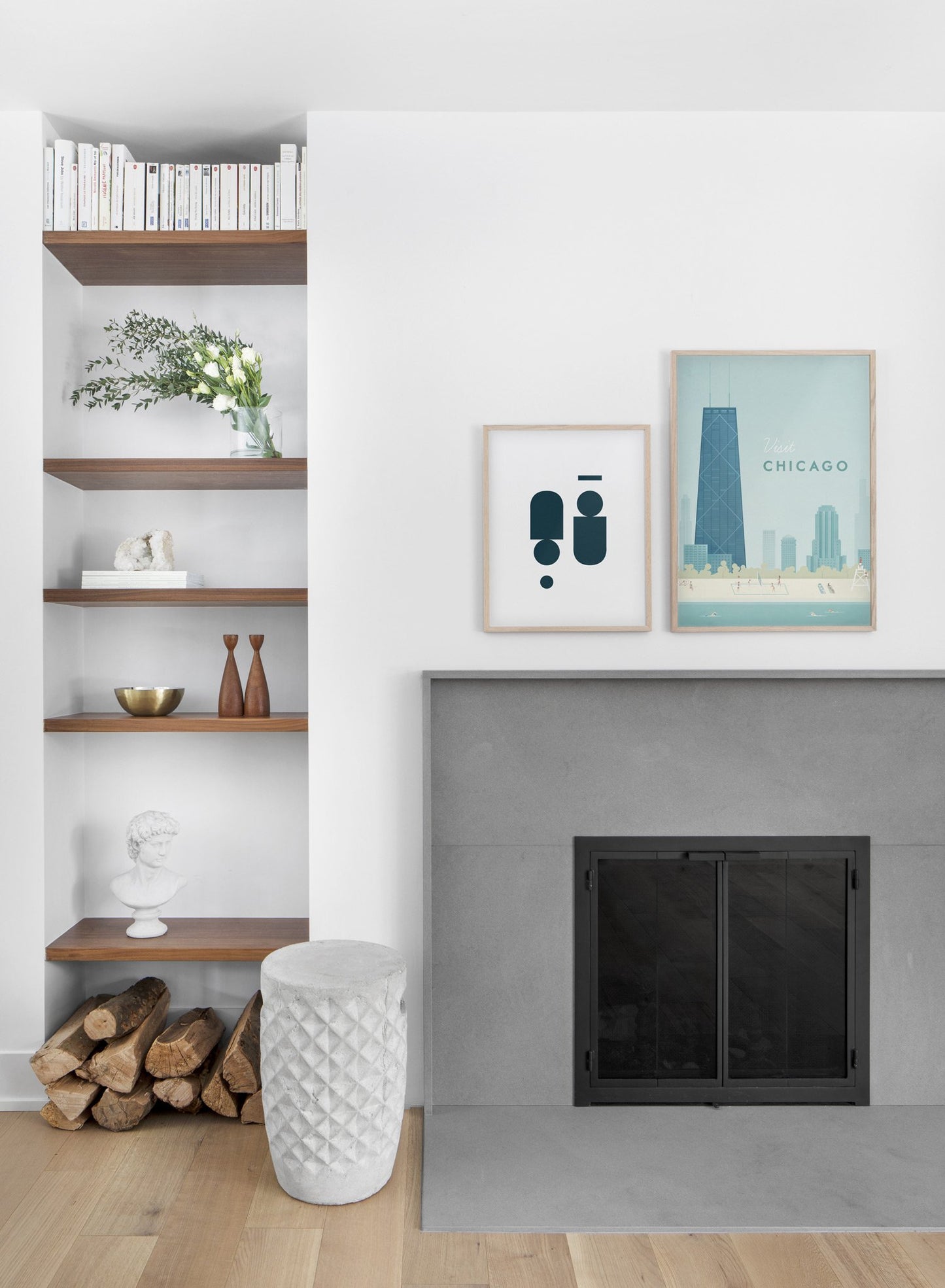 Modern minimalist poster by Opposite Wall with poster duo of illustration of Chicago - Living Room