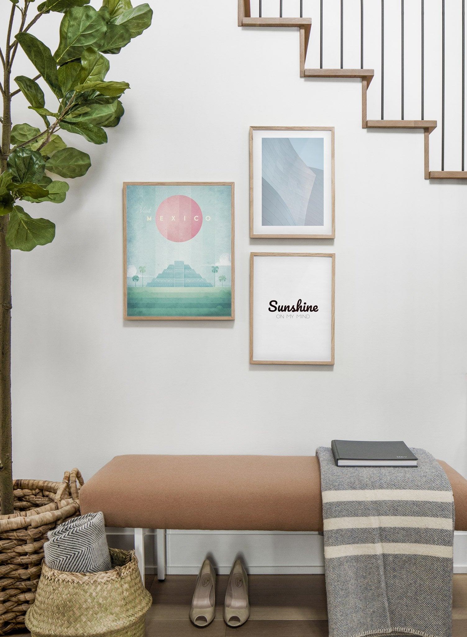 Modern minimalist travel poster by Opposite Wall with poster trio including illustration of Mexico - Entryway