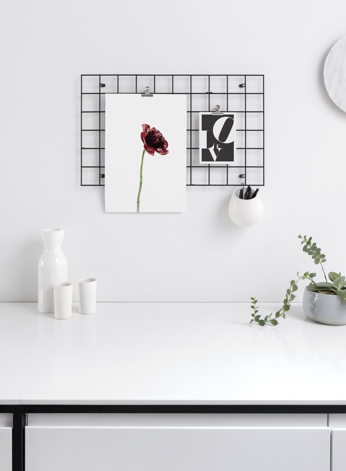 Minimalist wall poster of burgundy red peony flower photography - Office
