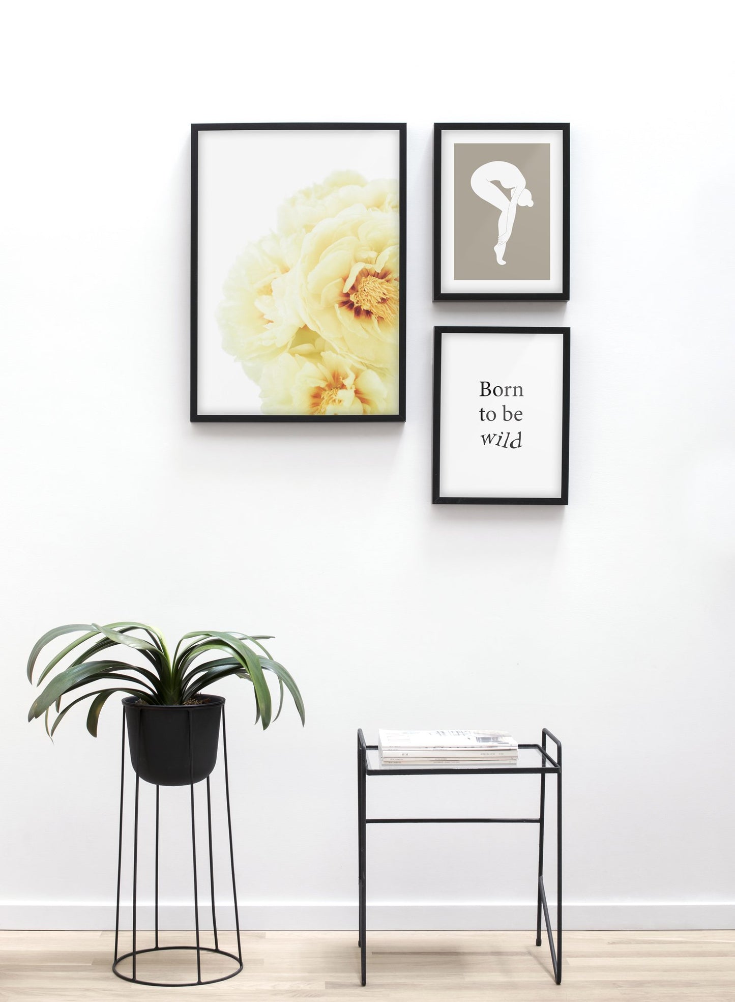 Minimalist wall art poster trio featuring yellow blooms floral photography - Table and Plant