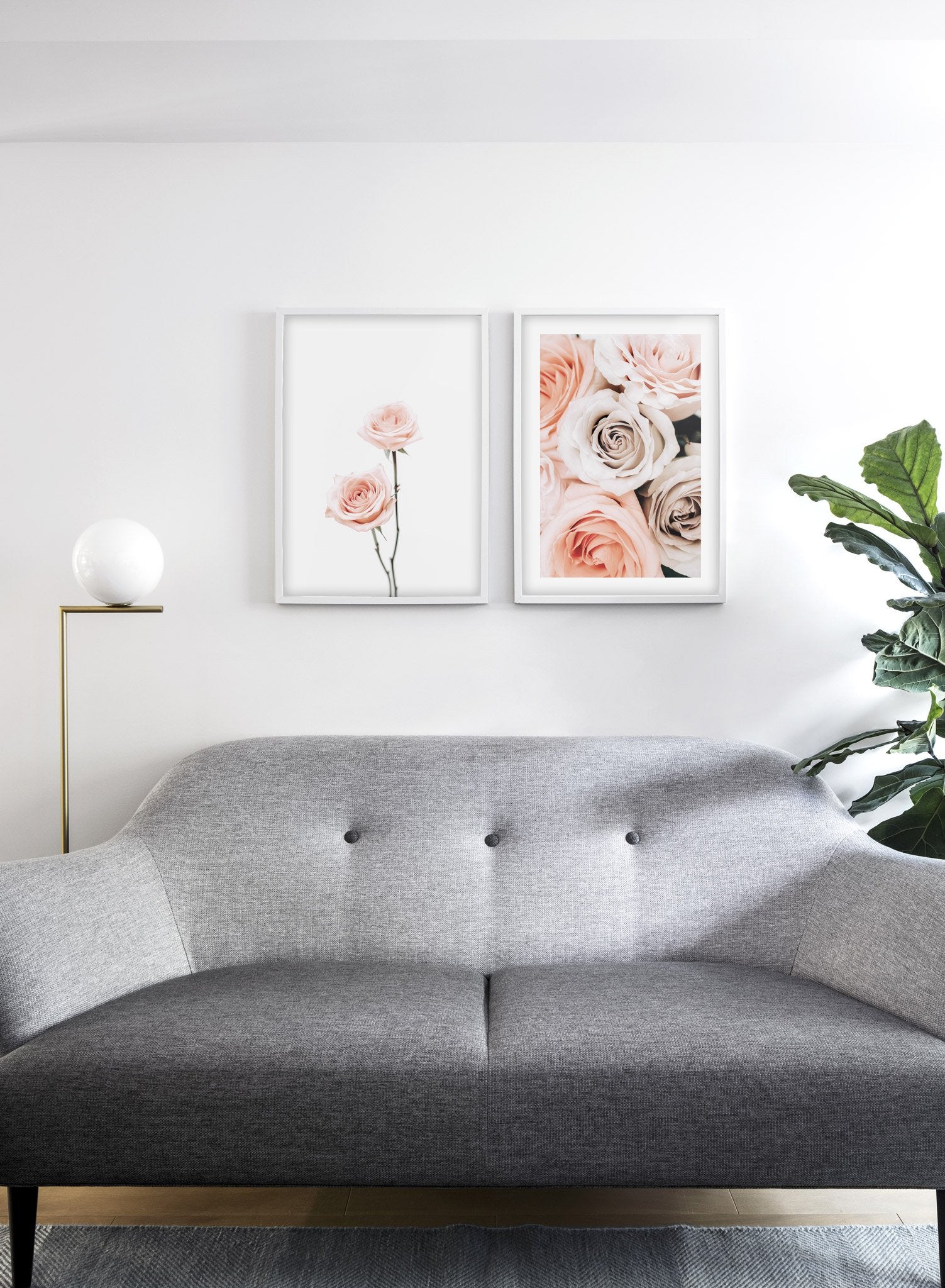Minimalist wall art poster duo with Pink Roses floral photography - Living Room