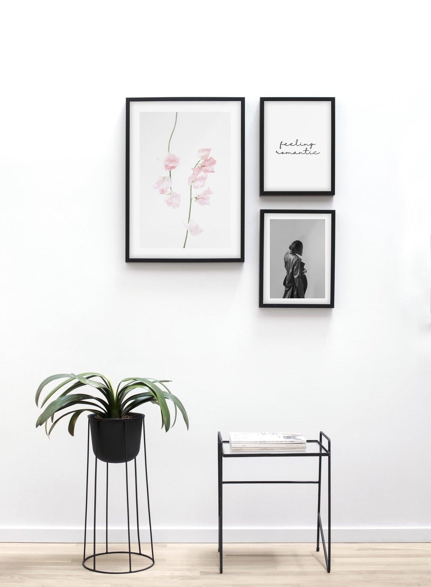 Minimalistic wall photography by Opposite Wall with Dusty Pink floral photography - Design flower pot and a coffee table