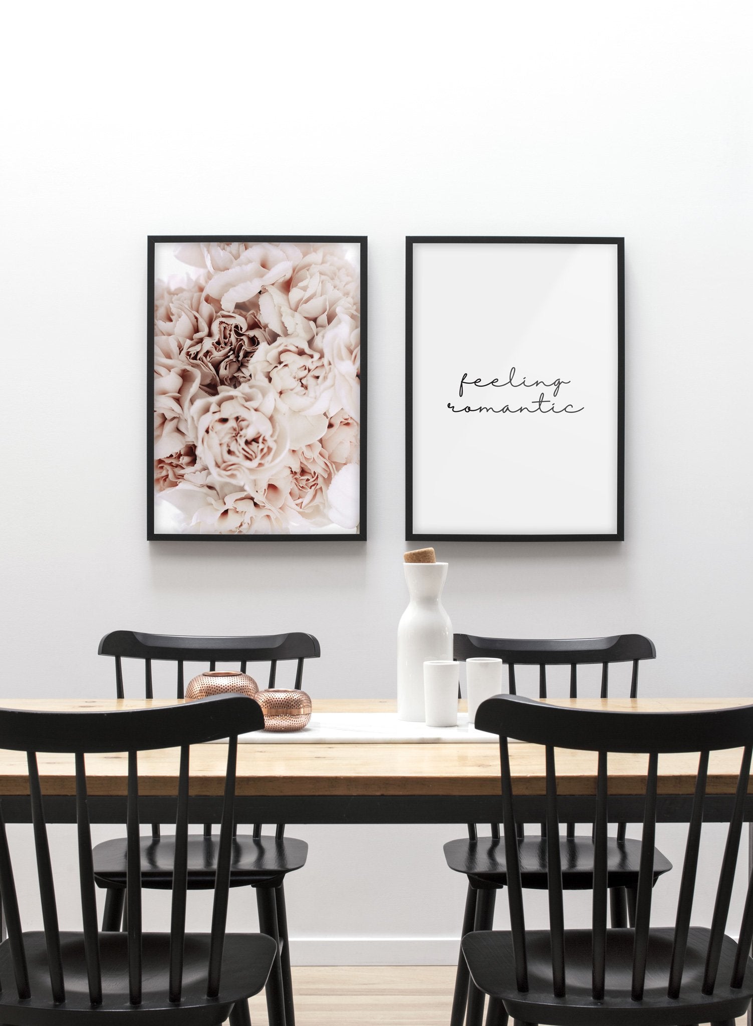 Minimalist wall poster duo with bouquet of pink peonies - Dining Room