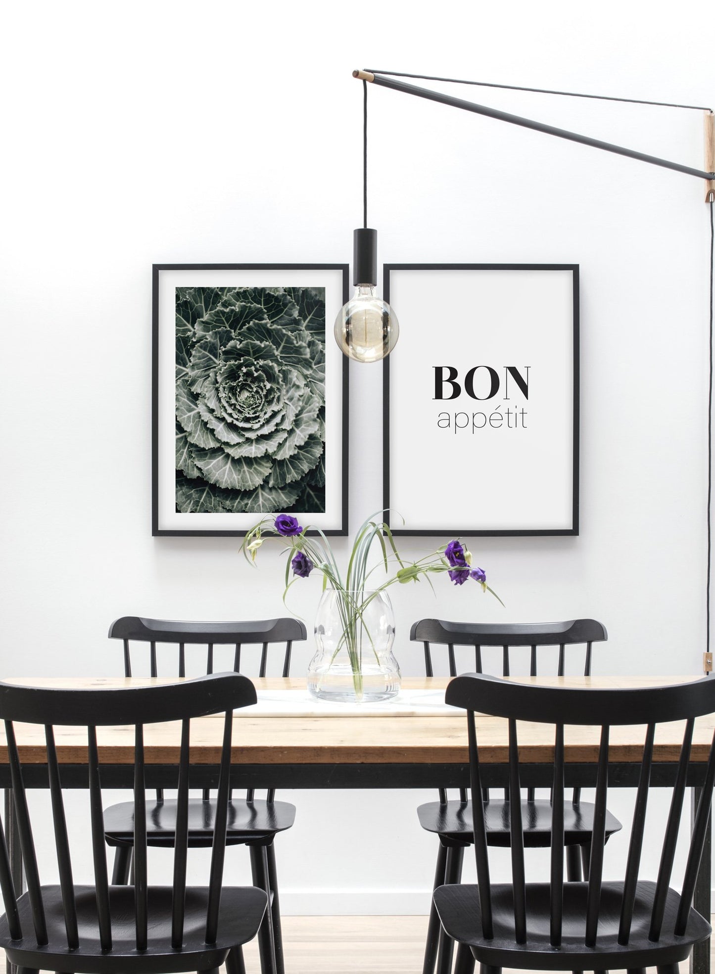 Minimalist poster duo featuring ornamental cabbage botanical photography - Dining Room