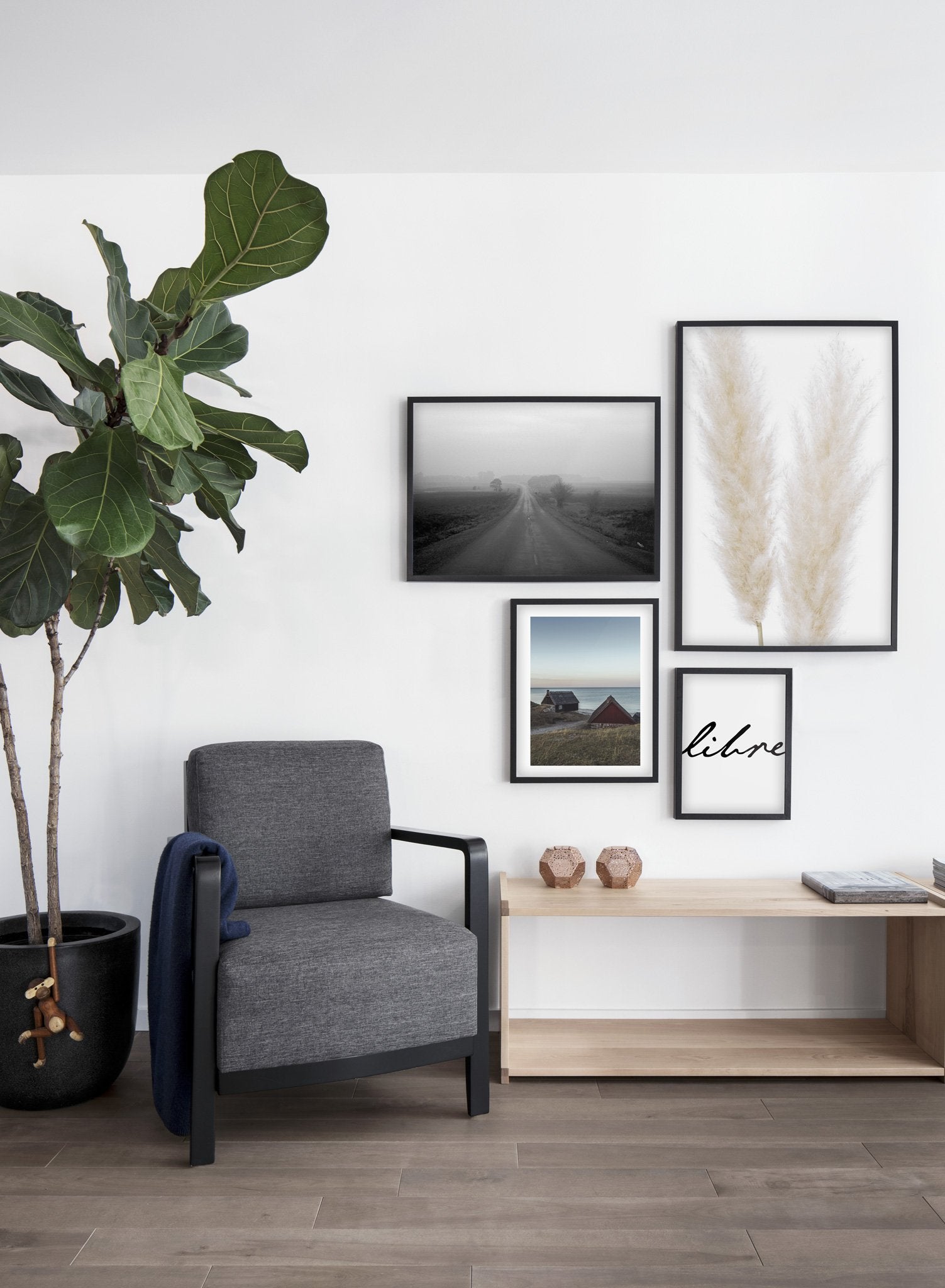 Minimalist poster quad featuring ornamental grasses botanical photography - Living Room