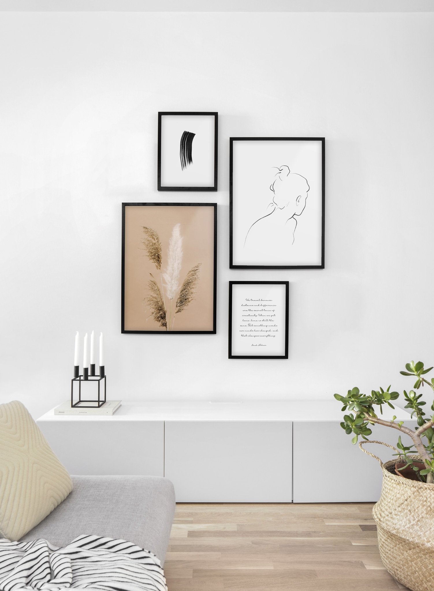 Minimalist poster quad featuring botanical photography of Gathering of Grasses - Living Room