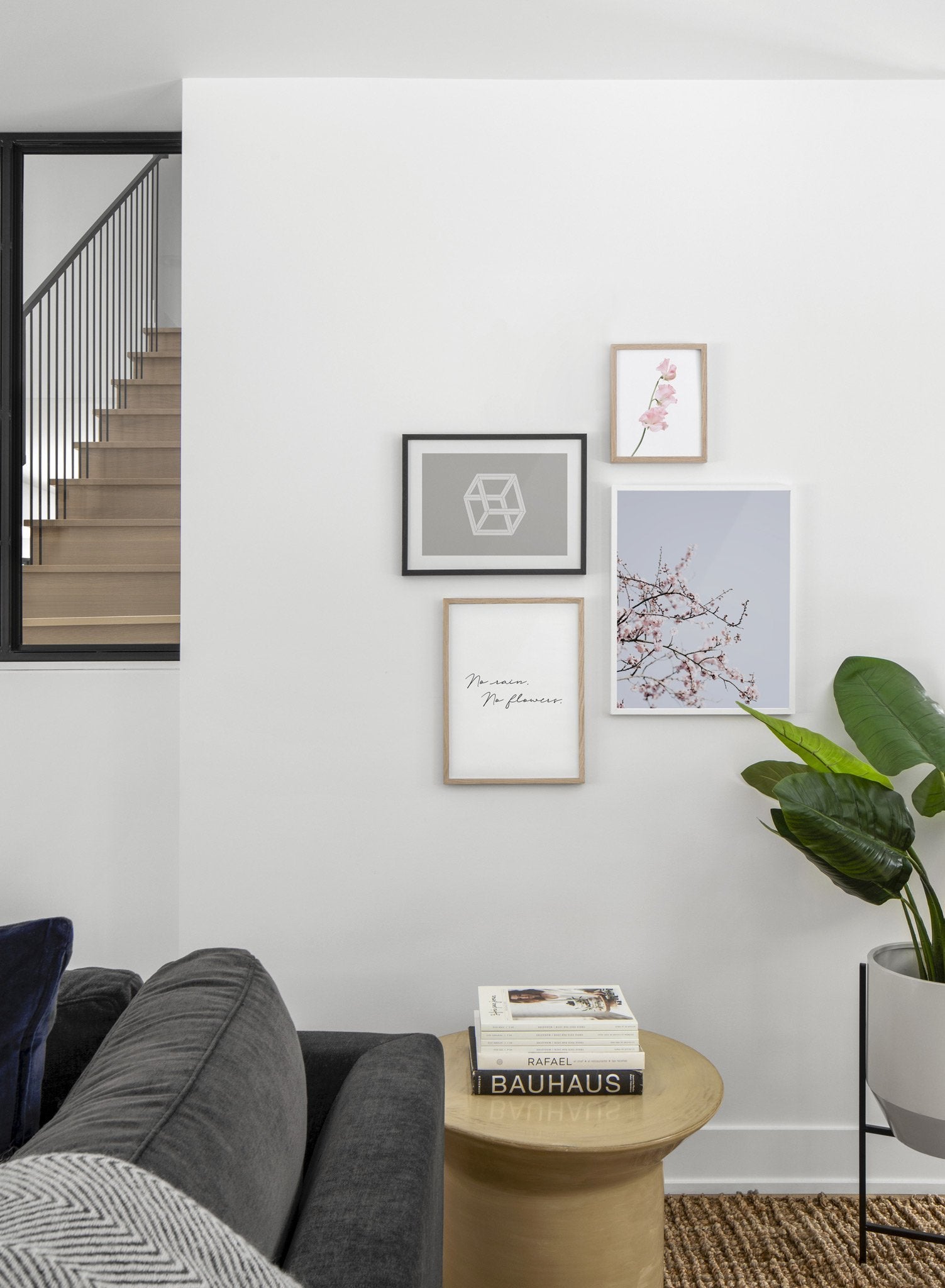 Cherry blossoms modern minimalist floral photography poster by Opposite Wall - Living room with gallery Wall quad