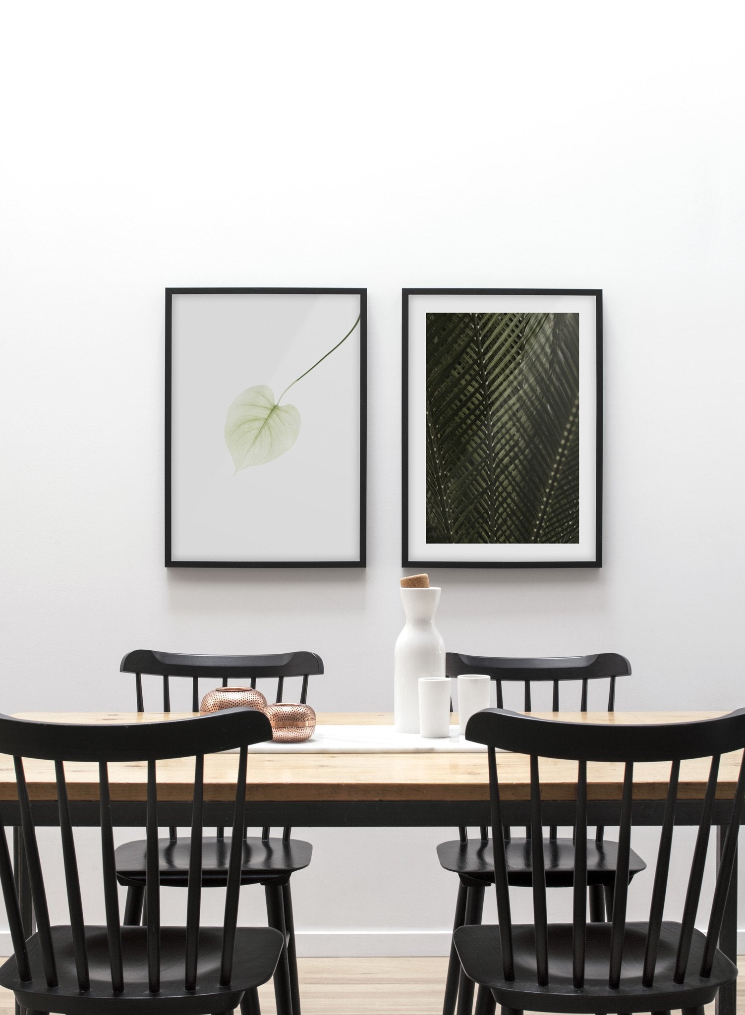 Shadowy Fern modern minimalist botanical photography poster by Opposite Wall - Dining room with gallery wall duo