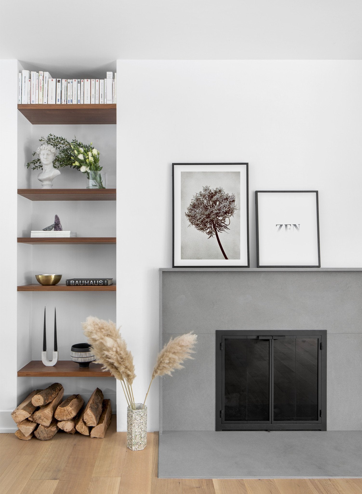 Towering Tree modern minimalist black and white photography poster by Opposite Wall - Fireplace - Duo