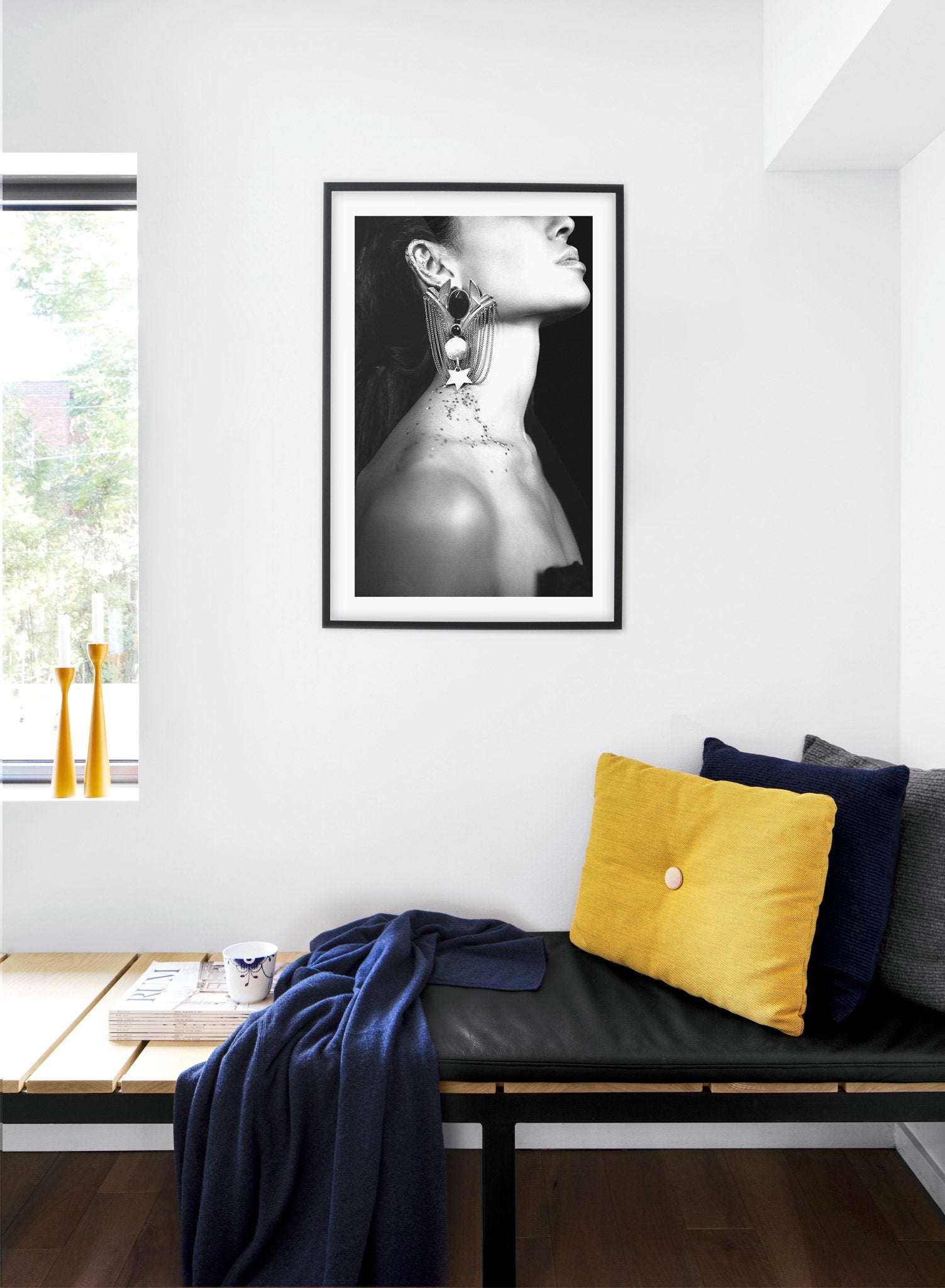 Earring modern minimalist black and white photography poster by Opposite Wall - Bedroom