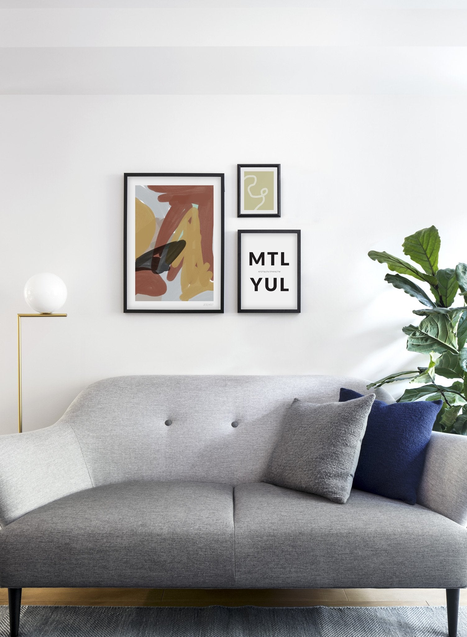 Scandinavian poster by Opposite Wall with abstract painting of Free Strokes - Trio - Living Room
