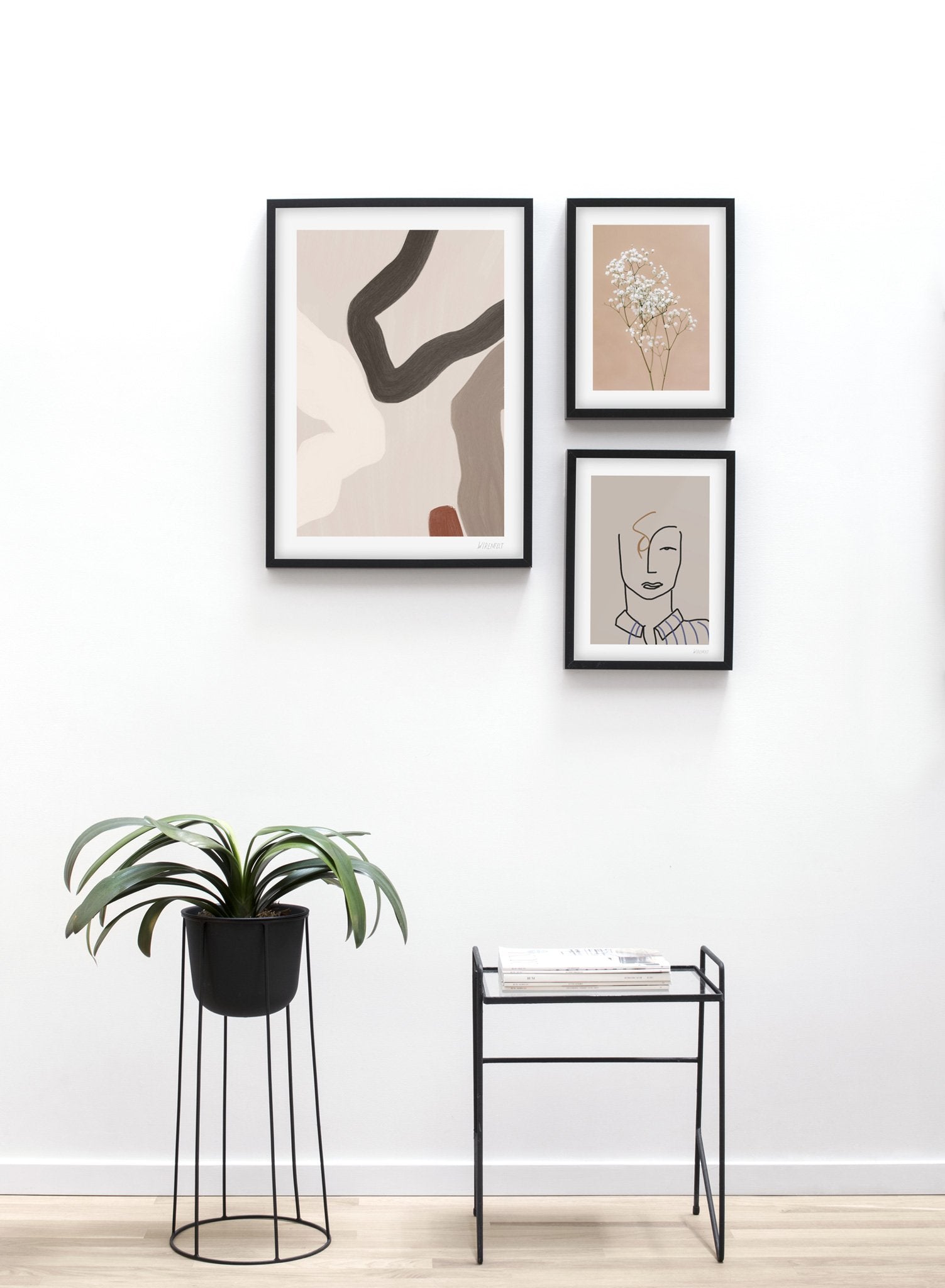 Scandinavian poster by Opposite Wall with abstract painting of curvy lines - Trio - Entryway