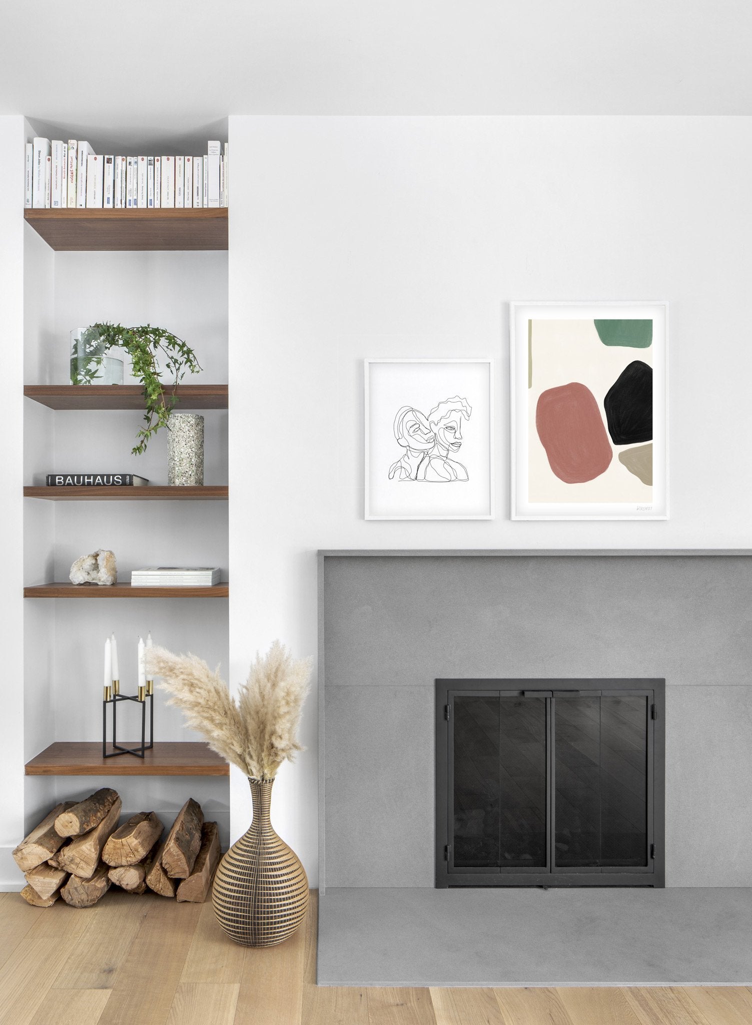 Scandinavian poster by Opposite Wall with abstract painting of Muted Beauty - Duo - Fireplace