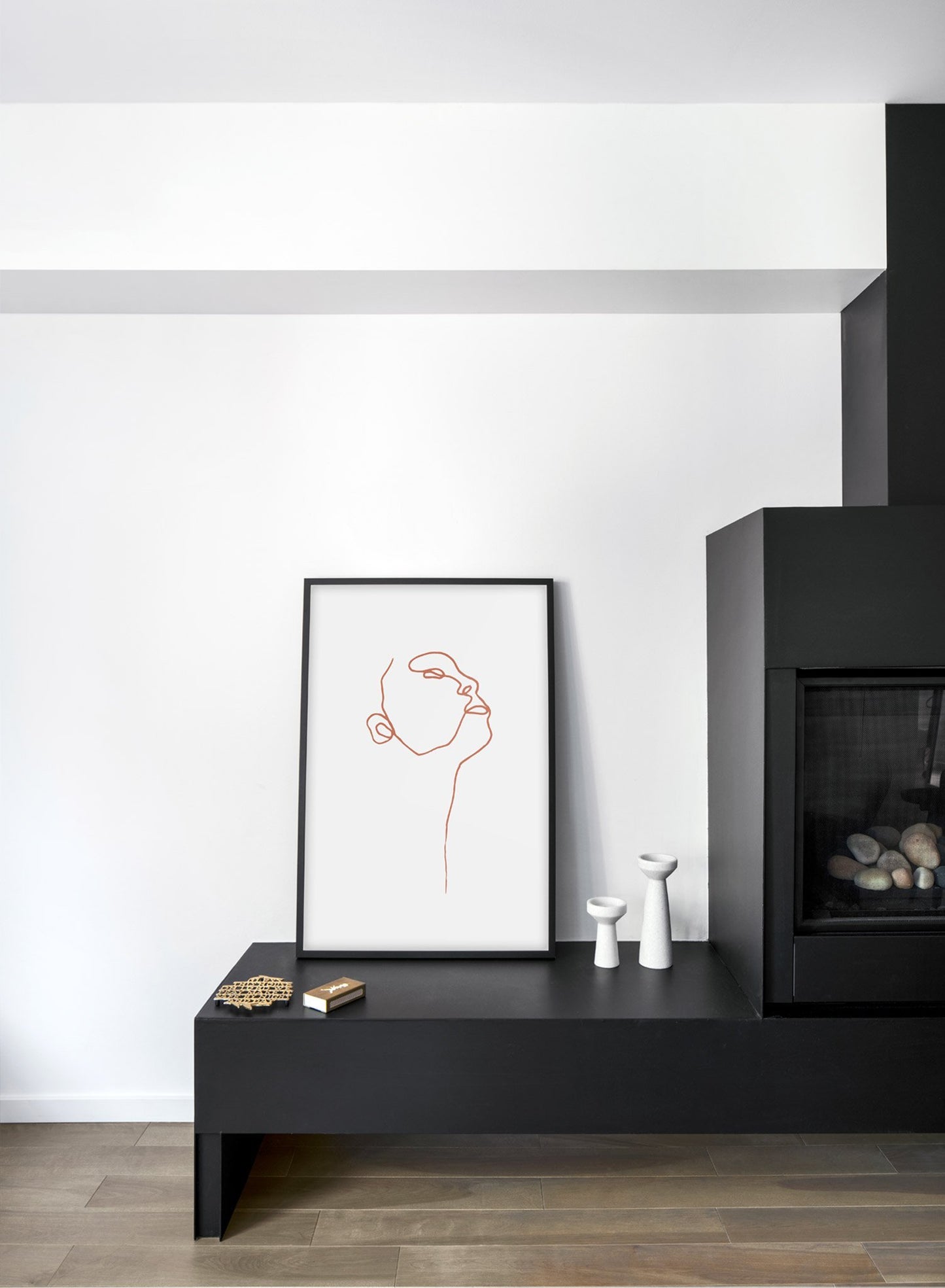 Modern minimalist poster by Opposite Wall with abstract illustration of Profile with Beige Lines - Fireplace Living Room