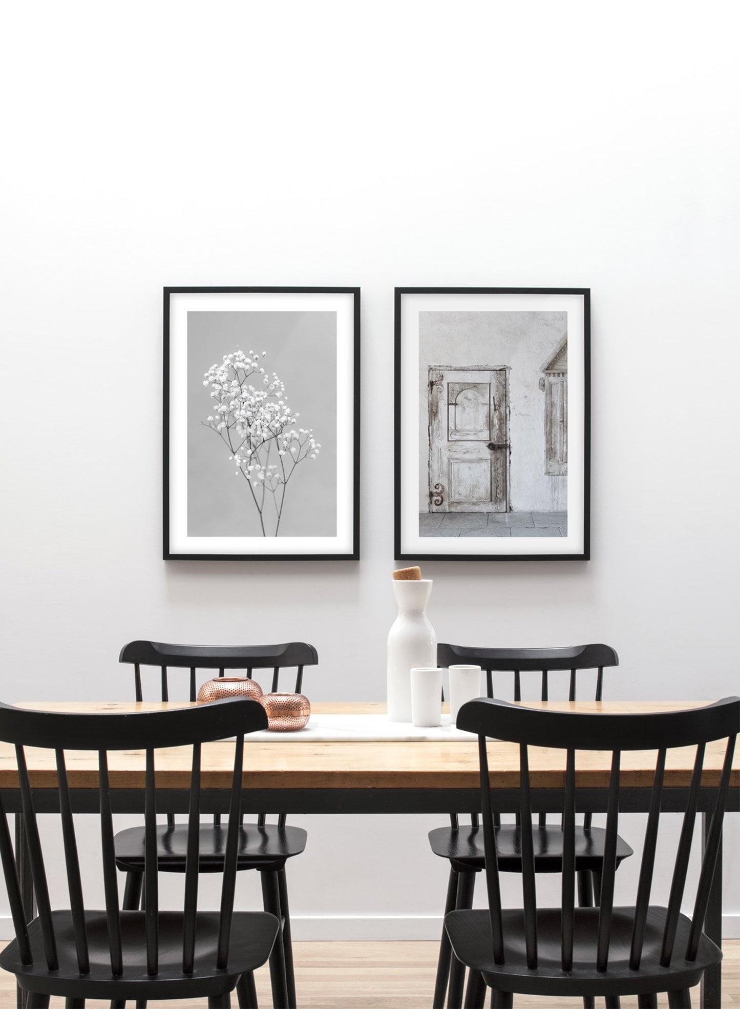 Minimalist wall poster by Opposite Wall of Baby's Breath flower photography in black and white - Duo - Dining Room