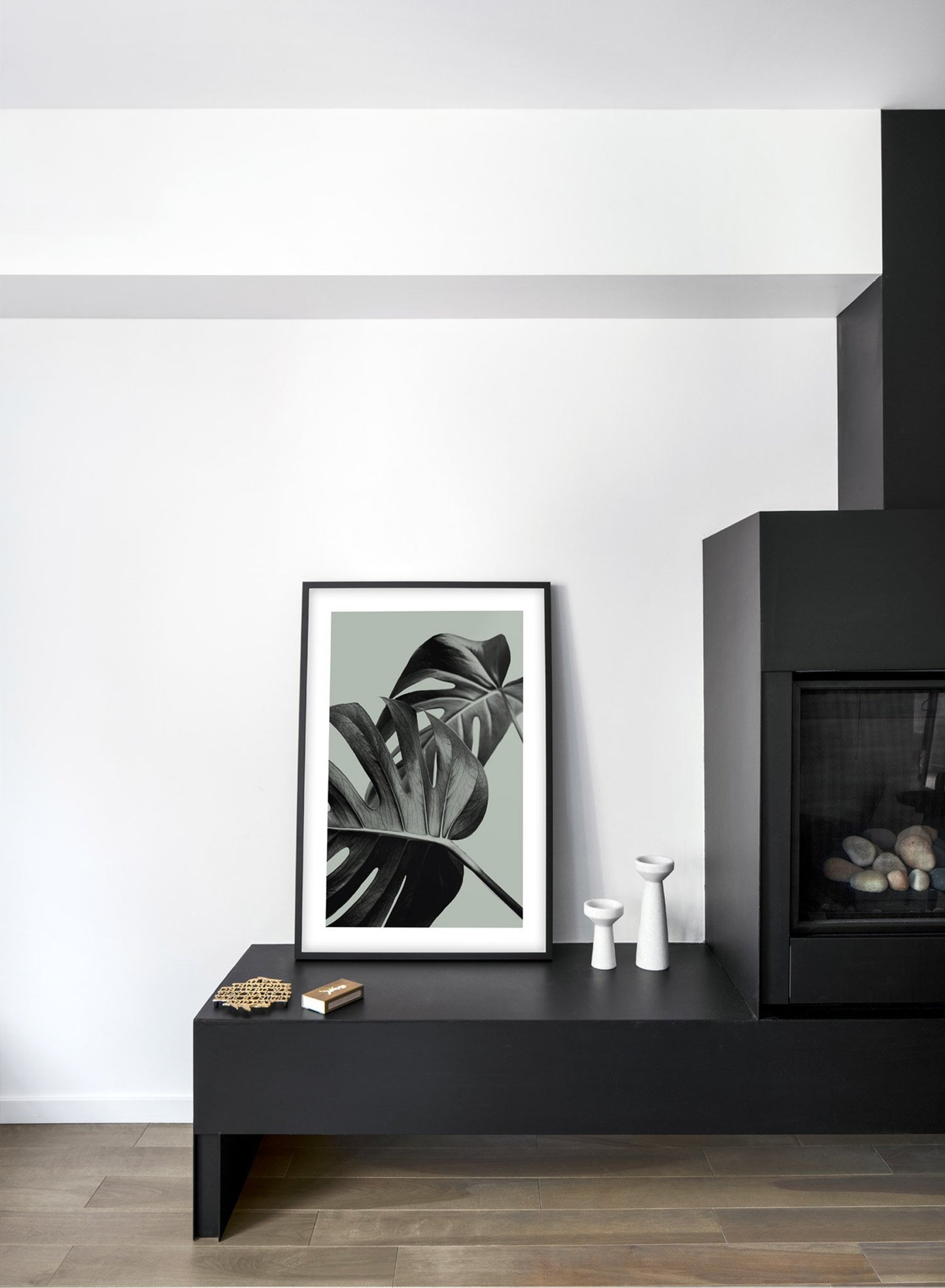 Scandinavian poster by Opposite Wall with trendy with Monstera leaf Overlap in Green - Fireplace
