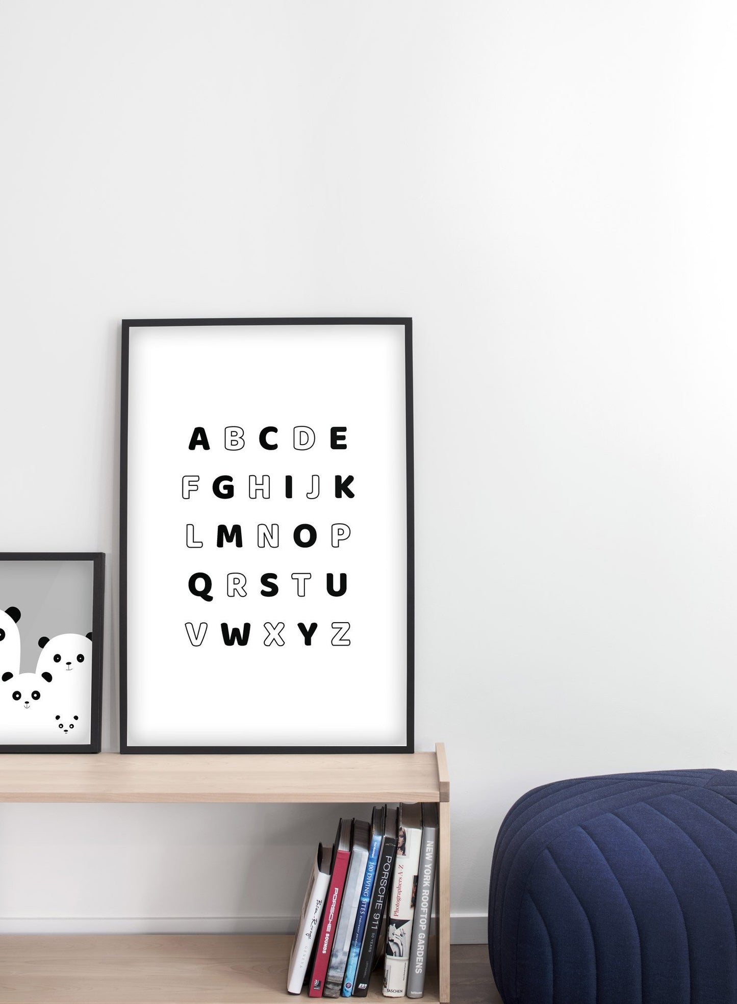Modern minimalist poster by Opposite Wall with Alphabet illustration in black and white - kids collection - personal office